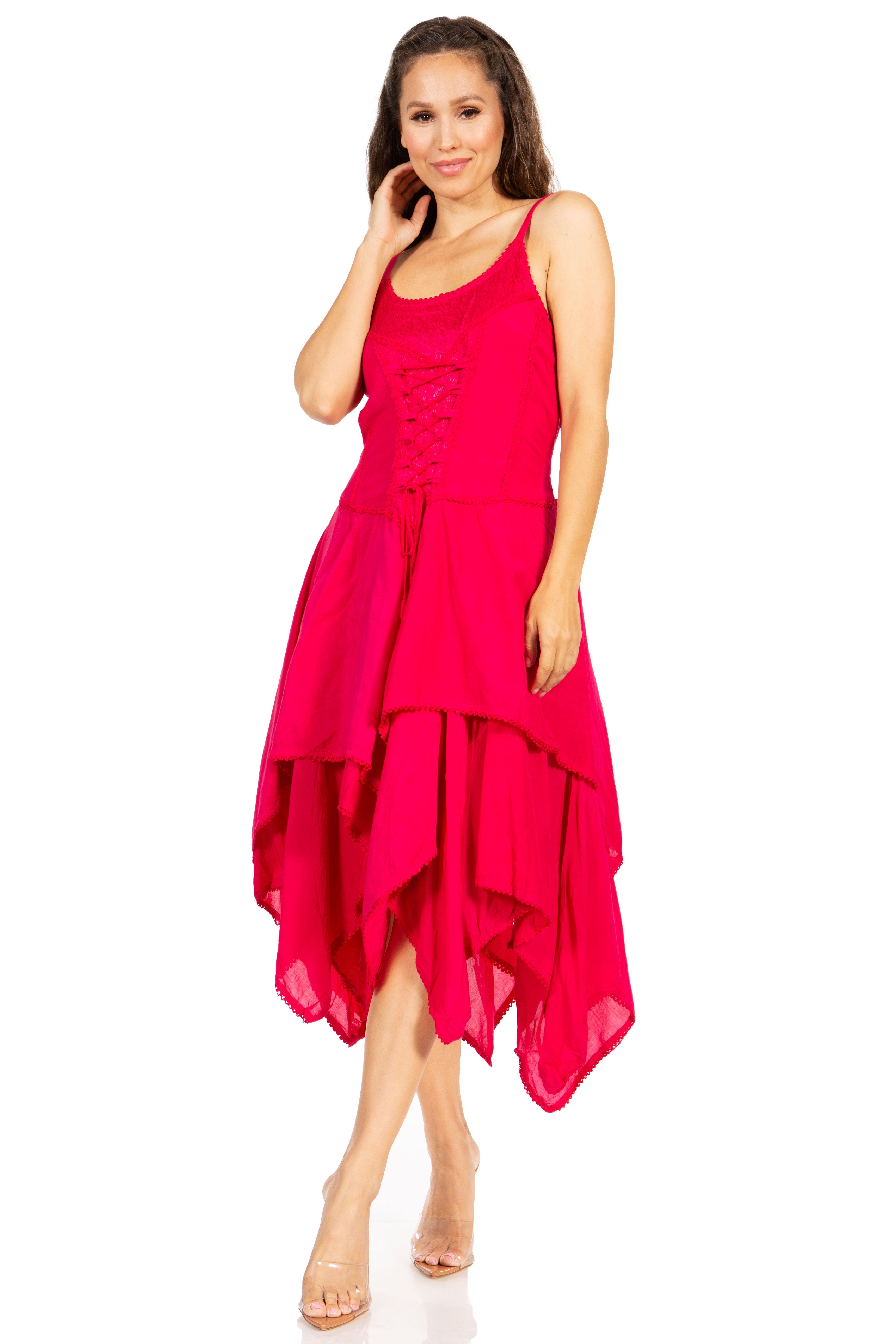 Sakkas - Lady Mary Jacquard Corset Style Bodice Lightweight Handkerchief Hem Dress