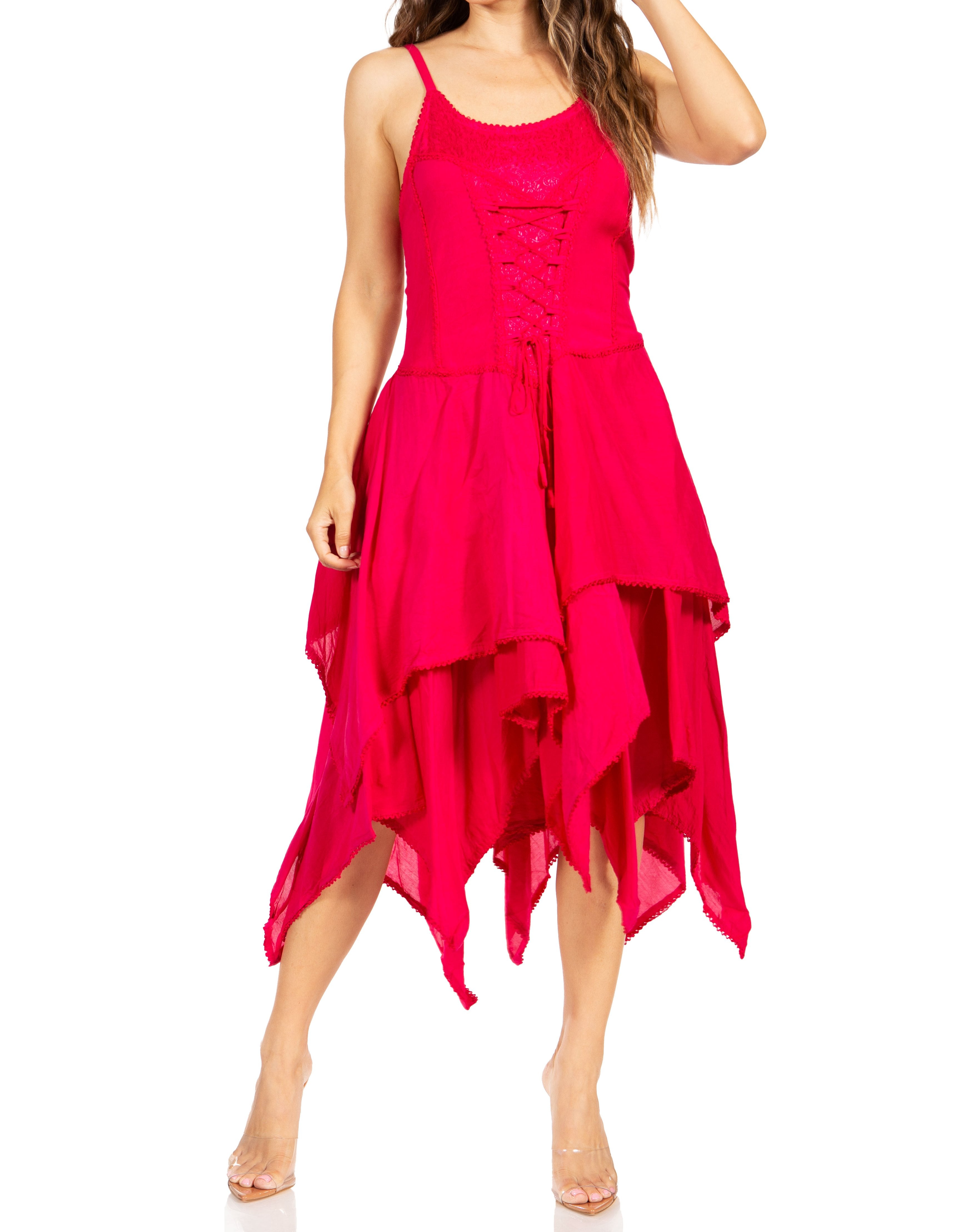 Sakkas - Lady Mary Jacquard Corset Style Bodice Lightweight Handkerchief Hem Dress