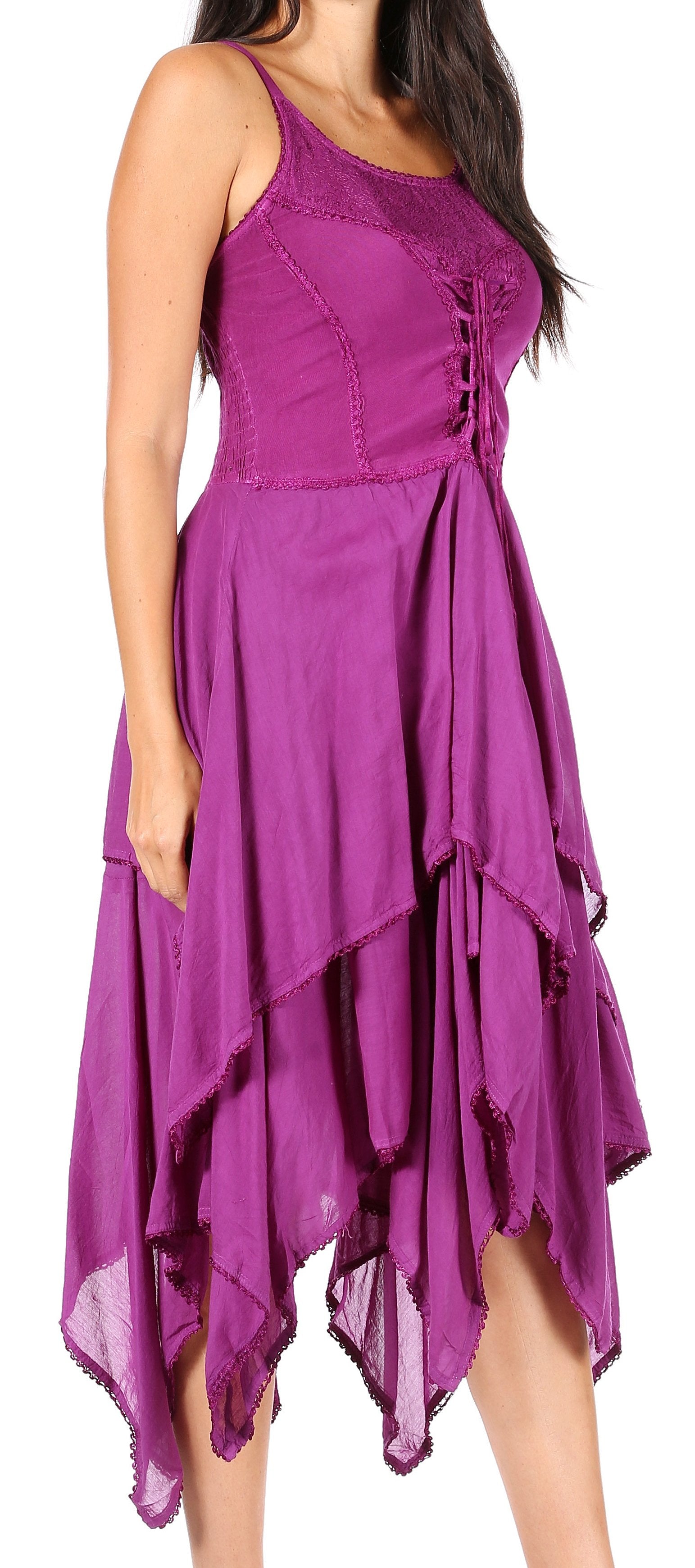 Sakkas - Lady Mary Jacquard Corset Style Bodice Lightweight Handkerchief Hem Dress