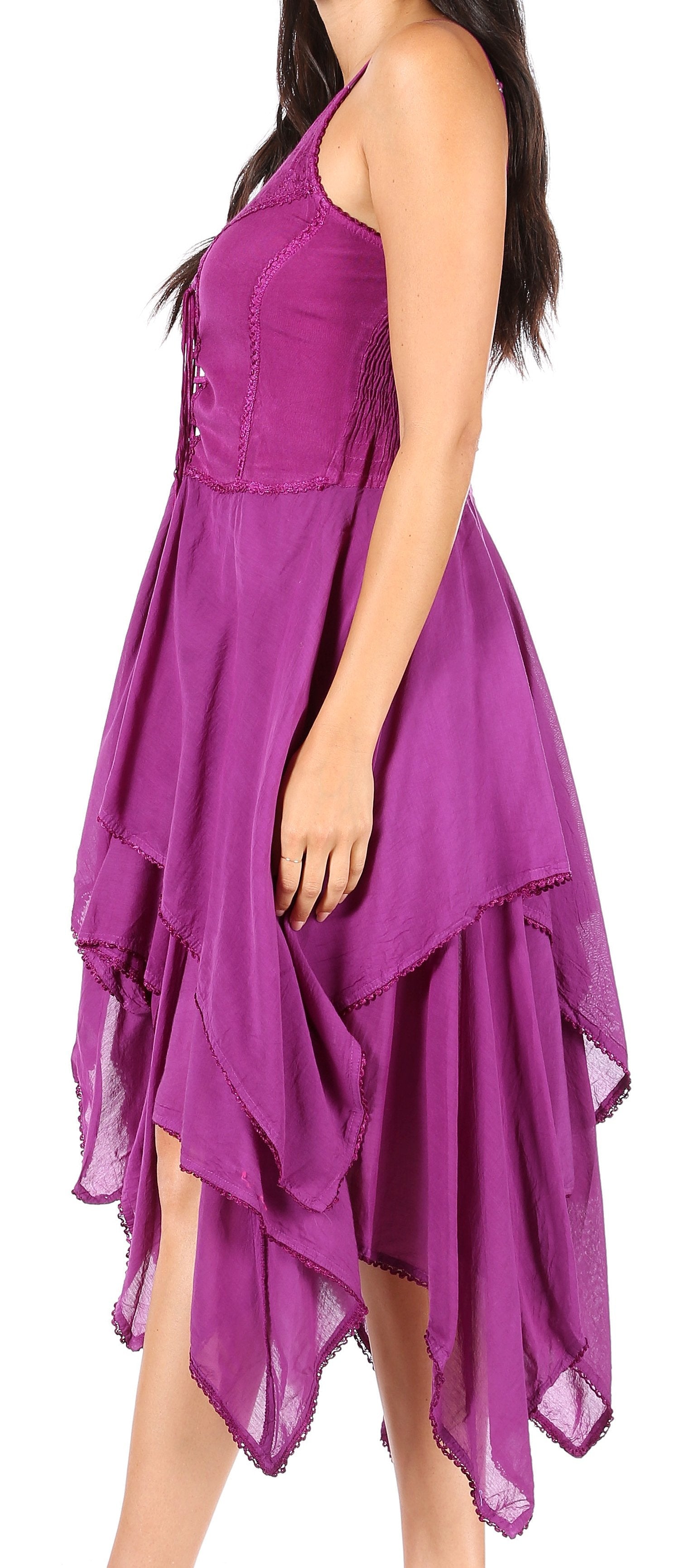Sakkas - Lady Mary Jacquard Corset Style Bodice Lightweight Handkerchief Hem Dress