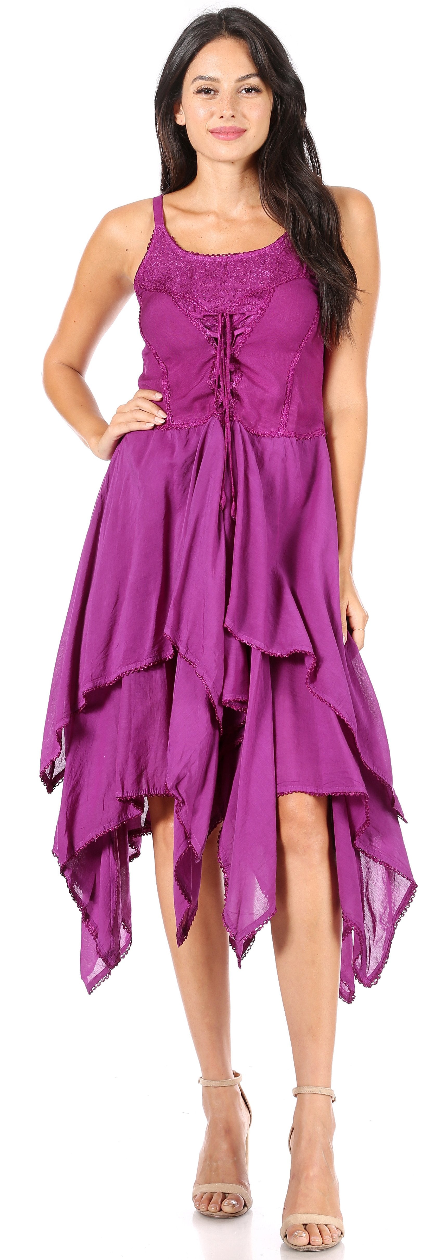 Sakkas - Lady Mary Jacquard Corset Style Bodice Lightweight Handkerchief Hem Dress