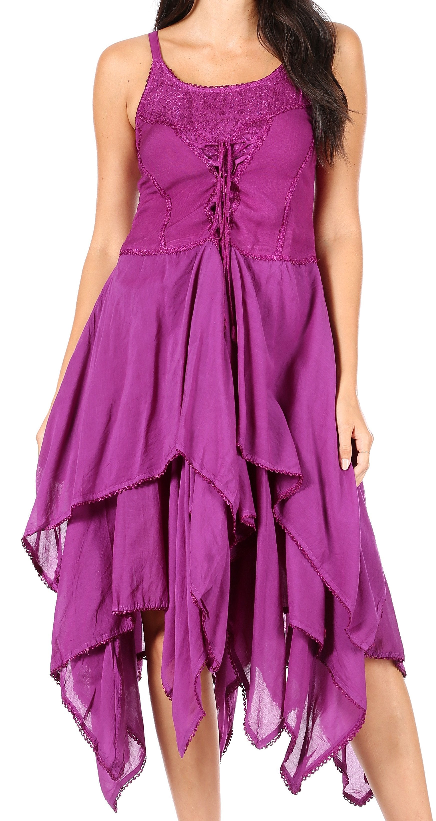 Sakkas - Lady Mary Jacquard Corset Style Bodice Lightweight Handkerchief Hem Dress