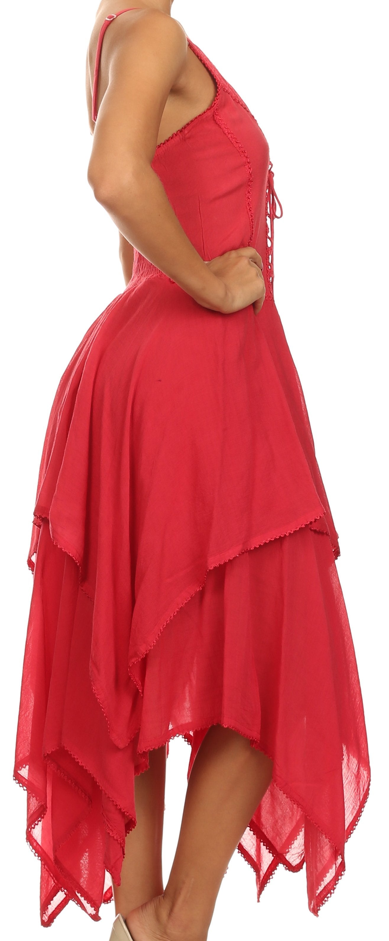Sakkas - Lady Mary Jacquard Corset Style Bodice Lightweight Handkerchief Hem Dress
