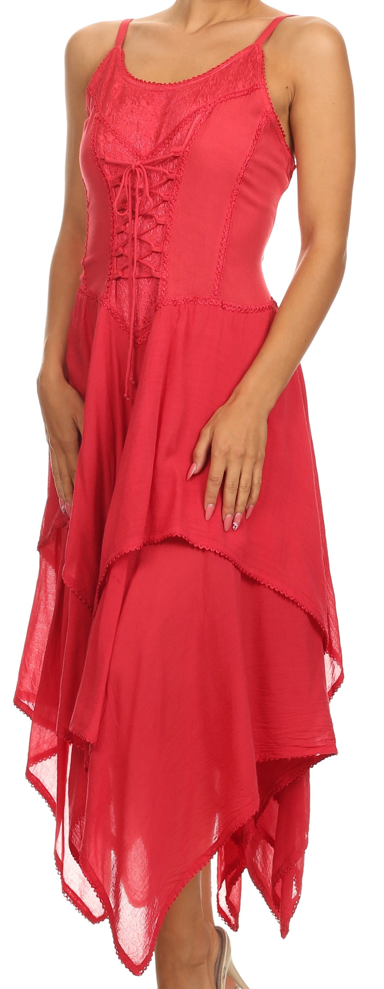 Sakkas - Lady Mary Jacquard Corset Style Bodice Lightweight Handkerchief Hem Dress