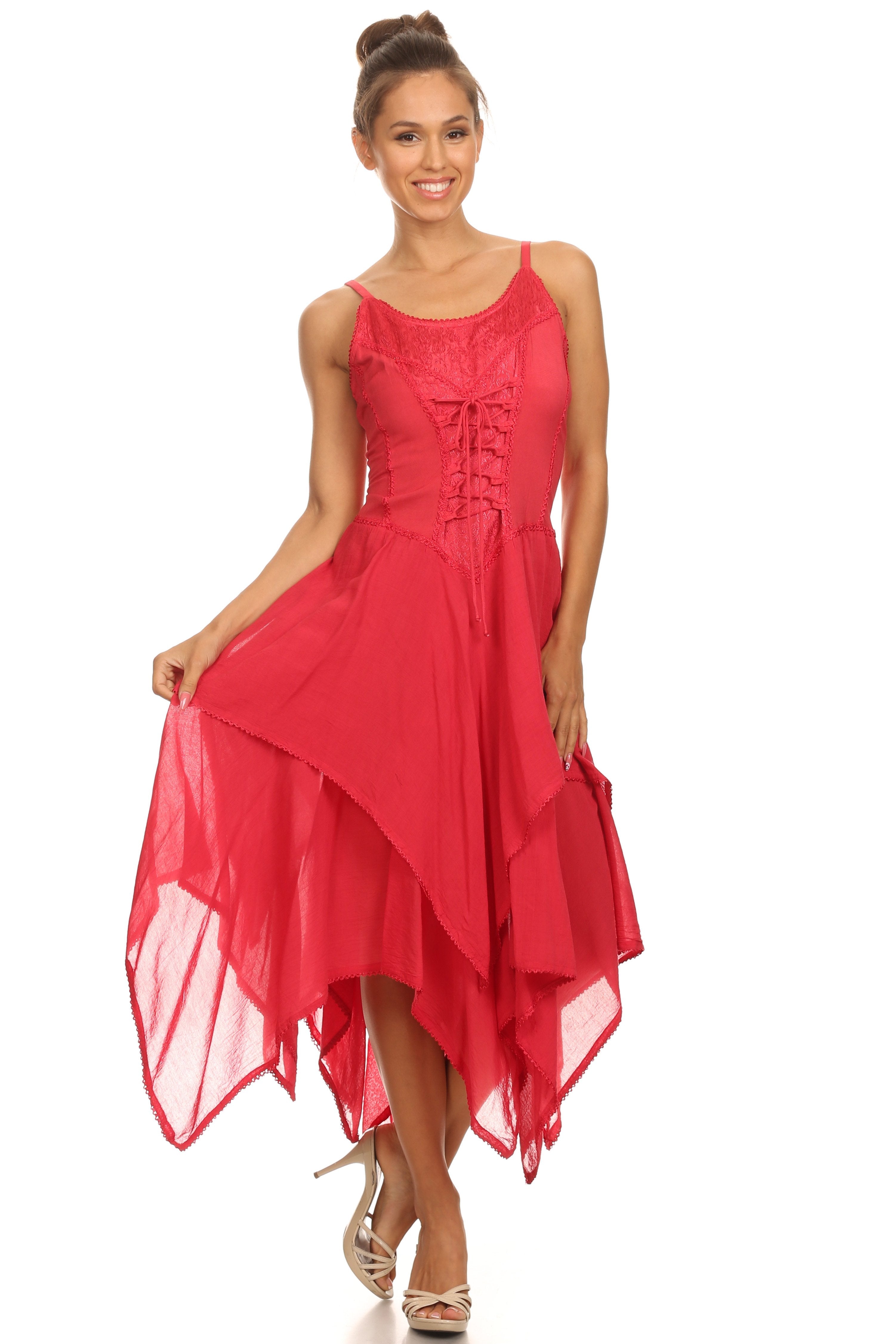 Sakkas - Lady Mary Jacquard Corset Style Bodice Lightweight Handkerchief Hem Dress
