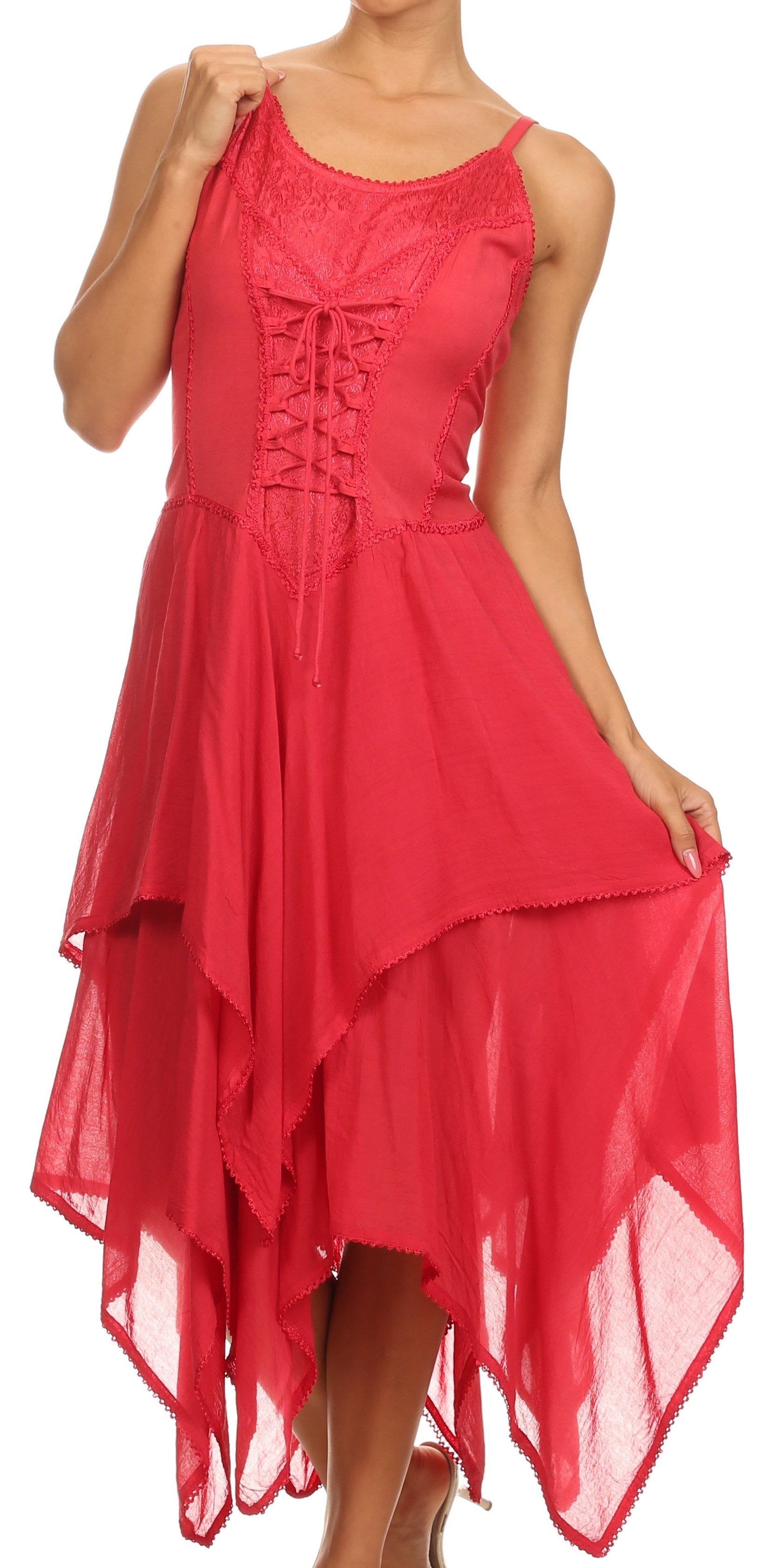 Sakkas - Lady Mary Jacquard Corset Style Bodice Lightweight Handkerchief Hem Dress