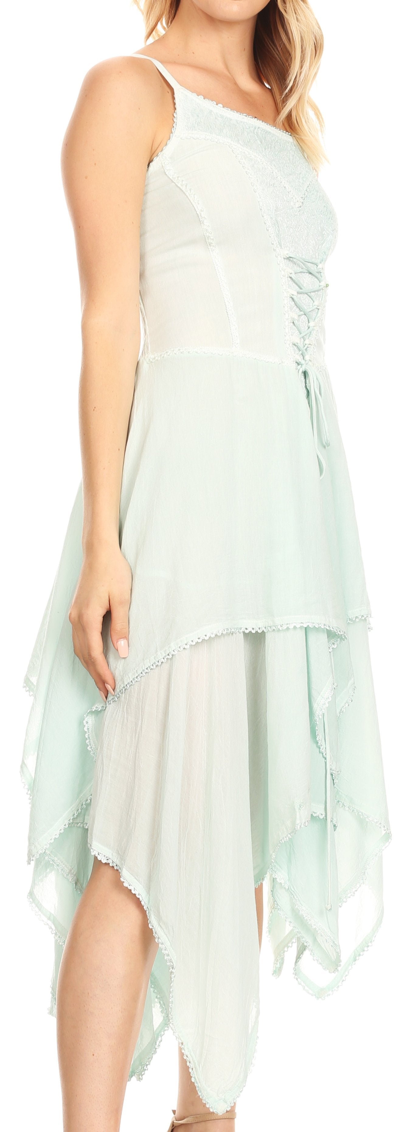 Sakkas - Lady Mary Jacquard Corset Style Bodice Lightweight Handkerchief Hem Dress