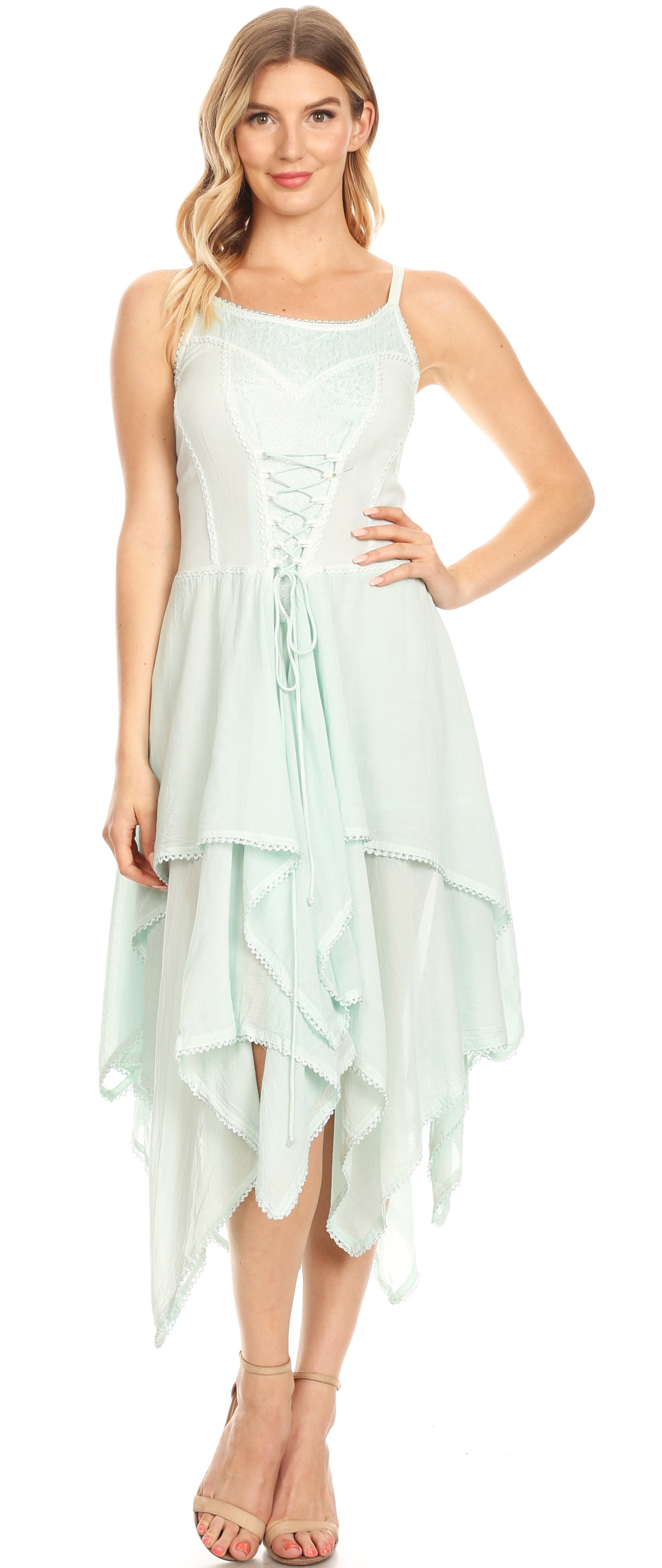Sakkas - Lady Mary Jacquard Corset Style Bodice Lightweight Handkerchief Hem Dress