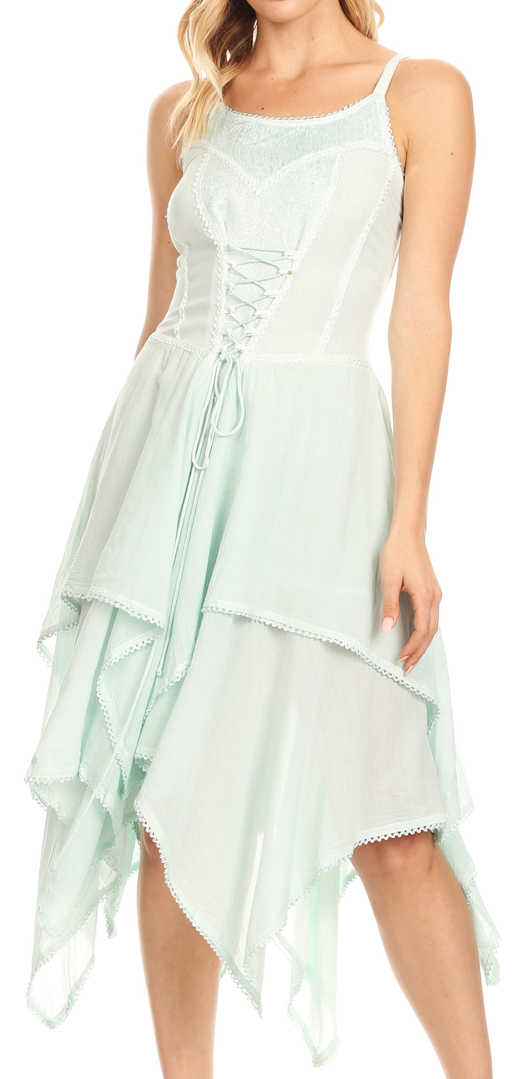 Sakkas - Lady Mary Jacquard Corset Style Bodice Lightweight Handkerchief Hem Dress