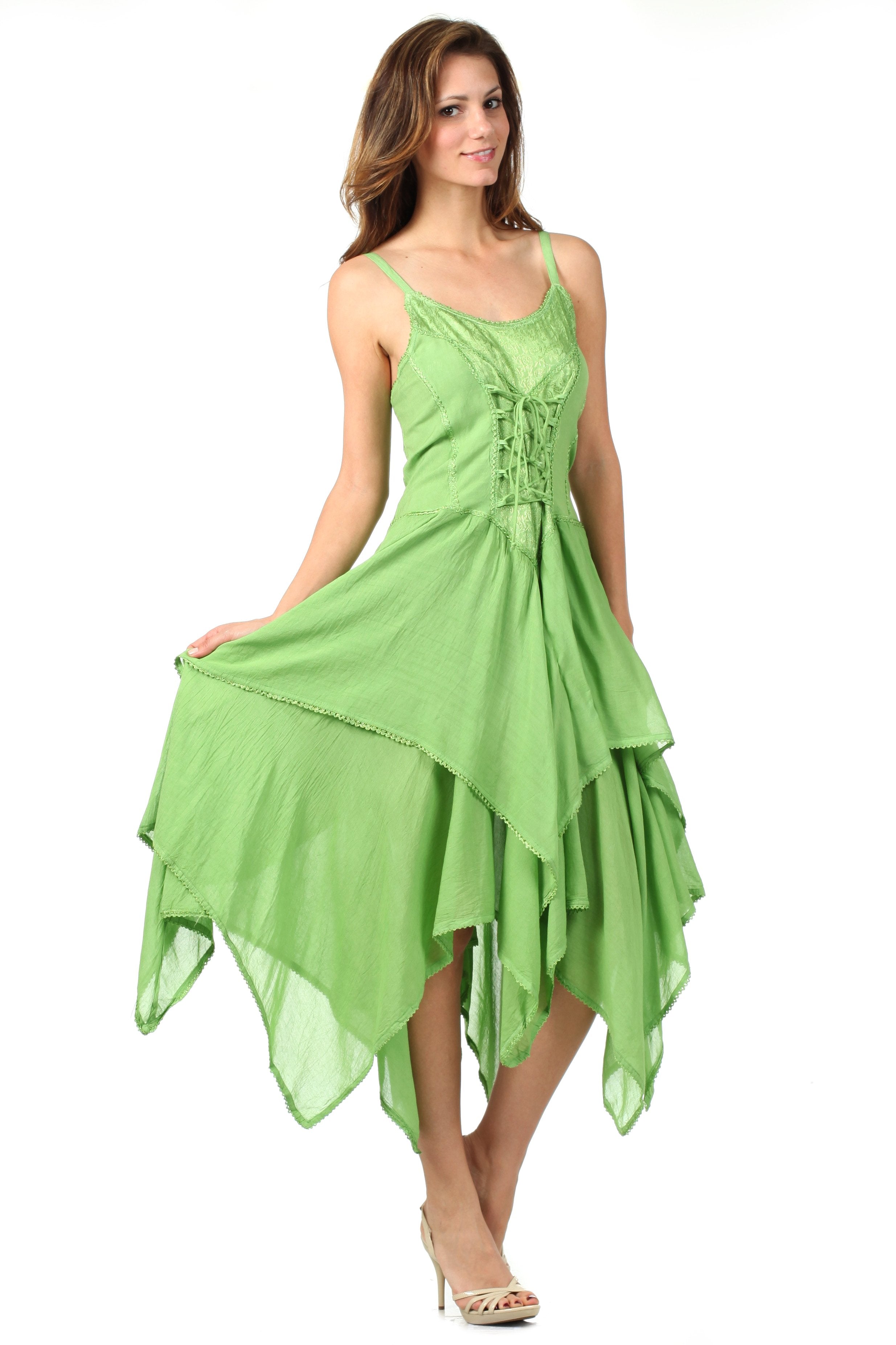 Sakkas - Lady Mary Jacquard Corset Style Bodice Lightweight Handkerchief Hem Dress