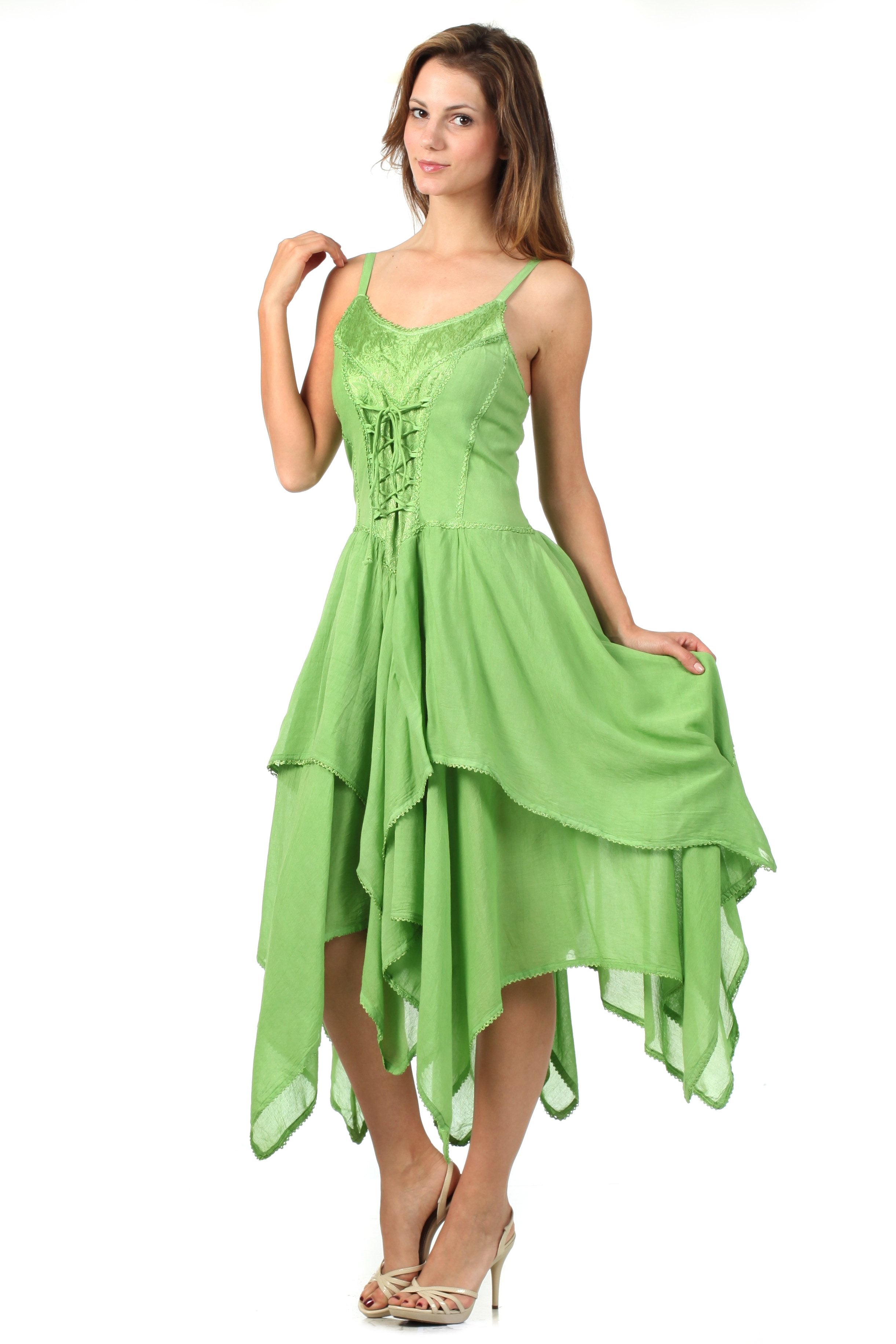 Sakkas - Lady Mary Jacquard Corset Style Bodice Lightweight Handkerchief Hem Dress