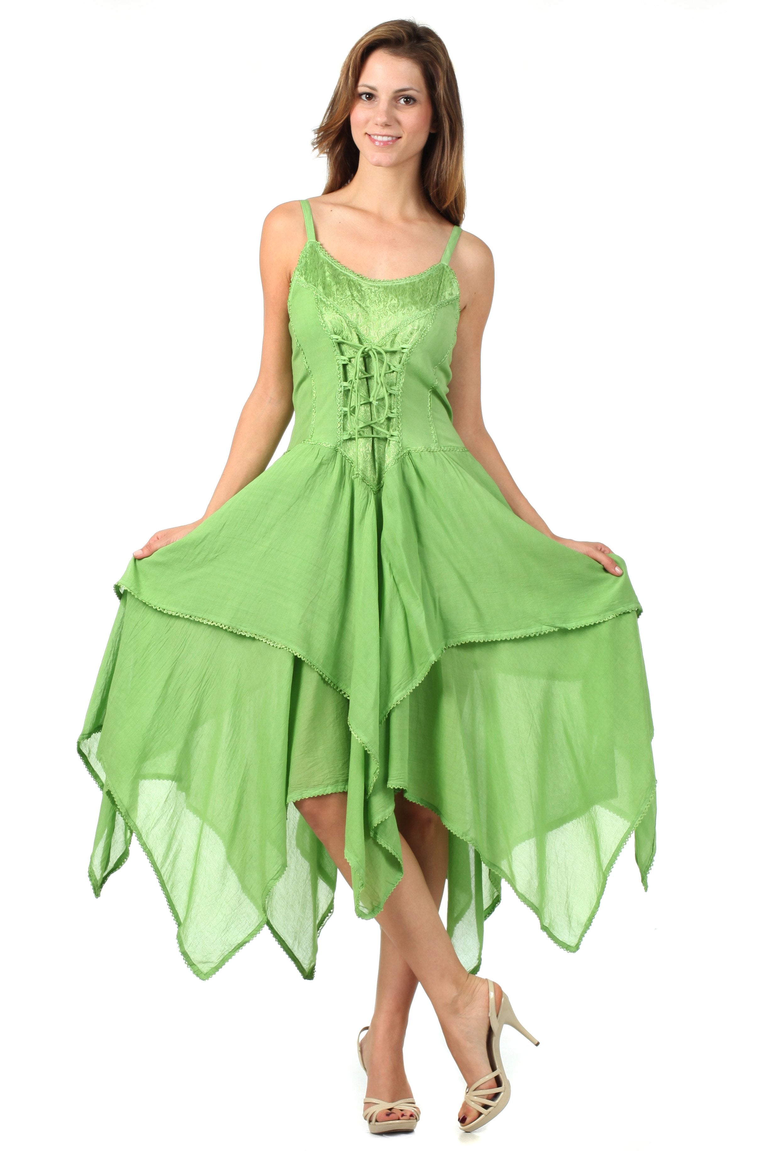 Sakkas - Lady Mary Jacquard Corset Style Bodice Lightweight Handkerchief Hem Dress