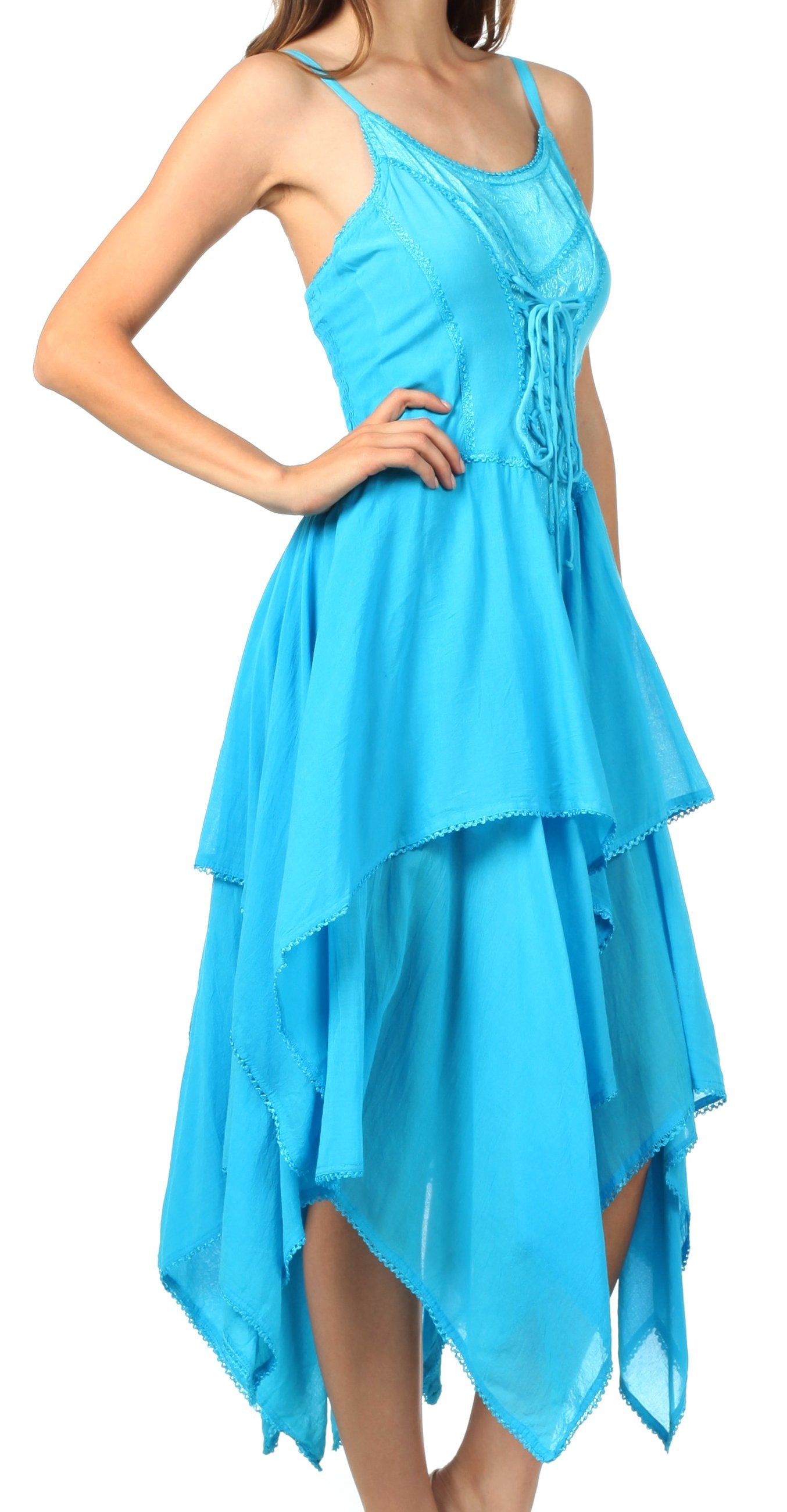 Sakkas - Lady Mary Jacquard Corset Style Bodice Lightweight Handkerchief Hem Dress