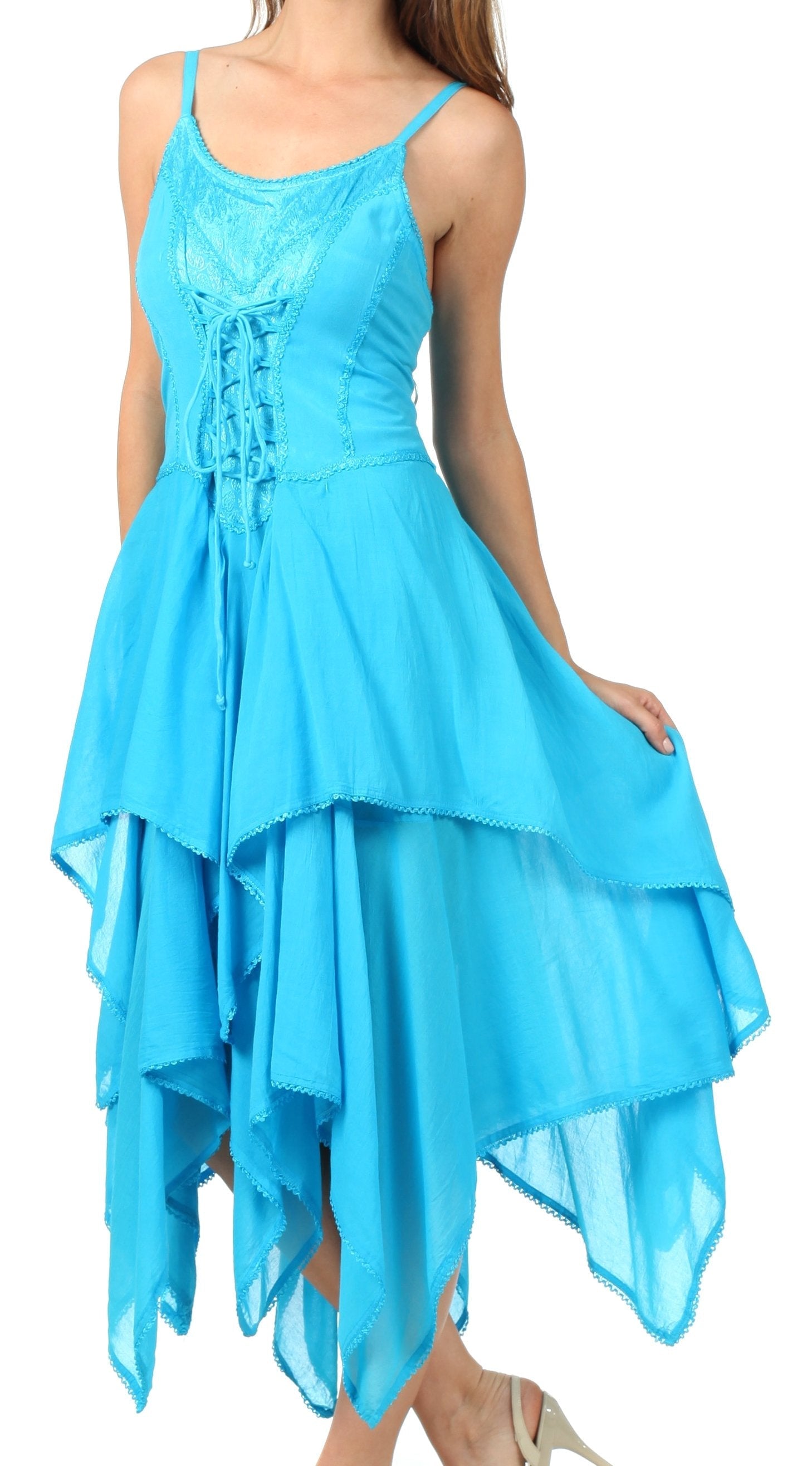 Sakkas - Lady Mary Jacquard Corset Style Bodice Lightweight Handkerchief Hem Dress