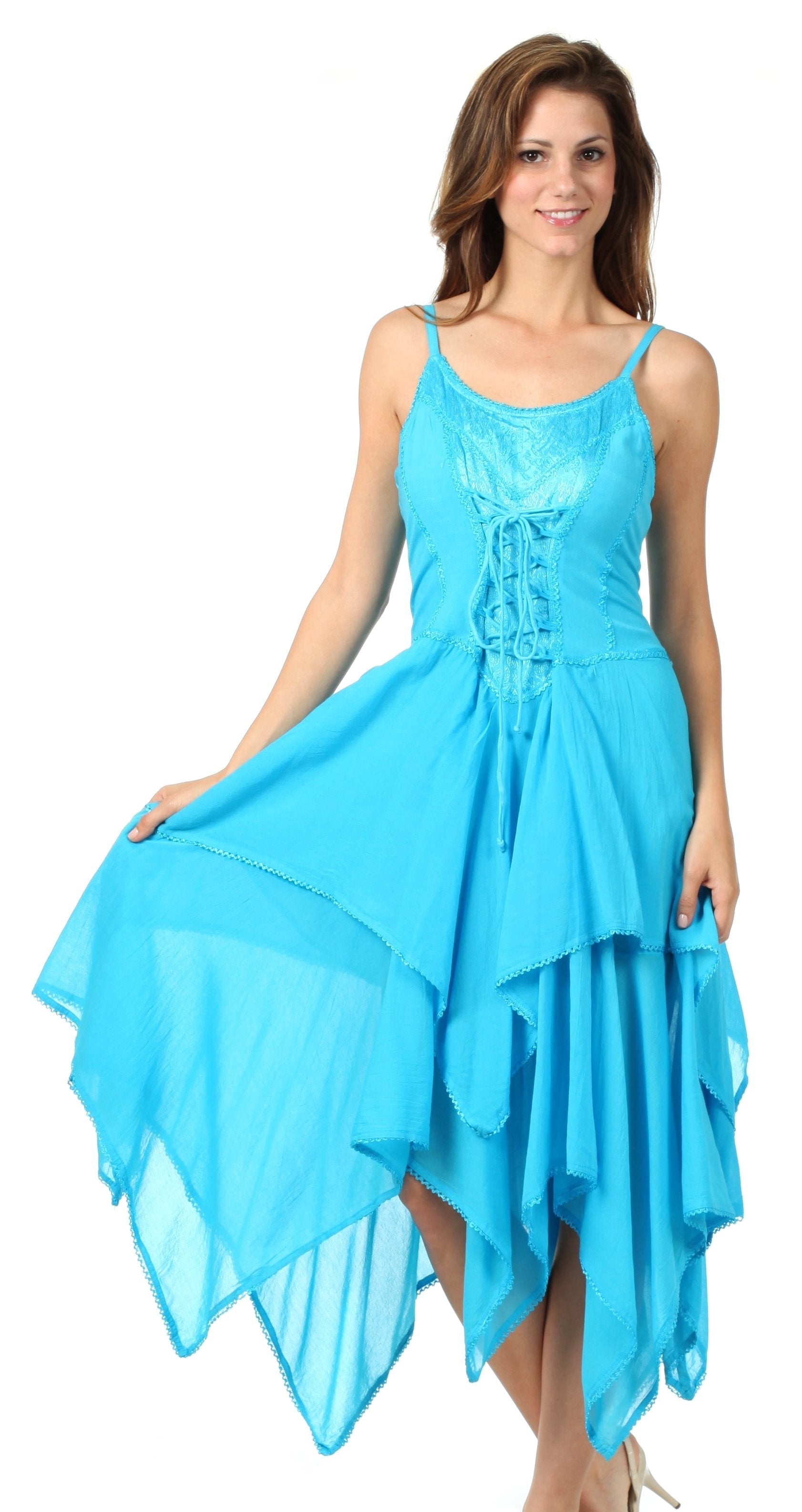Sakkas - Lady Mary Jacquard Corset Style Bodice Lightweight Handkerchief Hem Dress