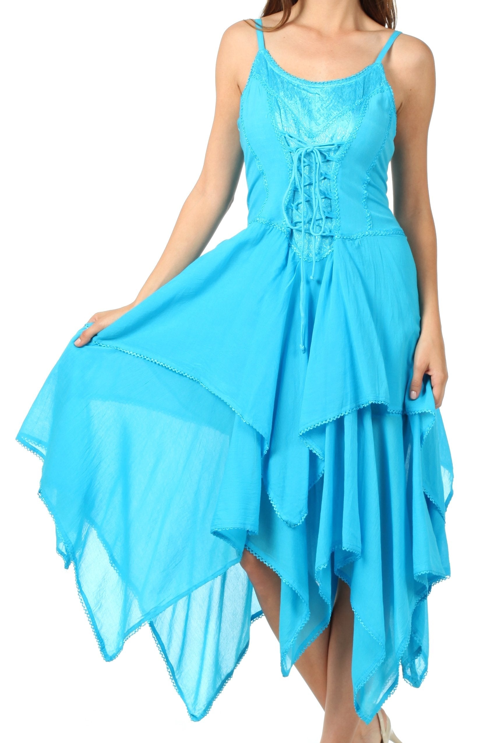 Sakkas - Lady Mary Jacquard Corset Style Bodice Lightweight Handkerchief Hem Dress