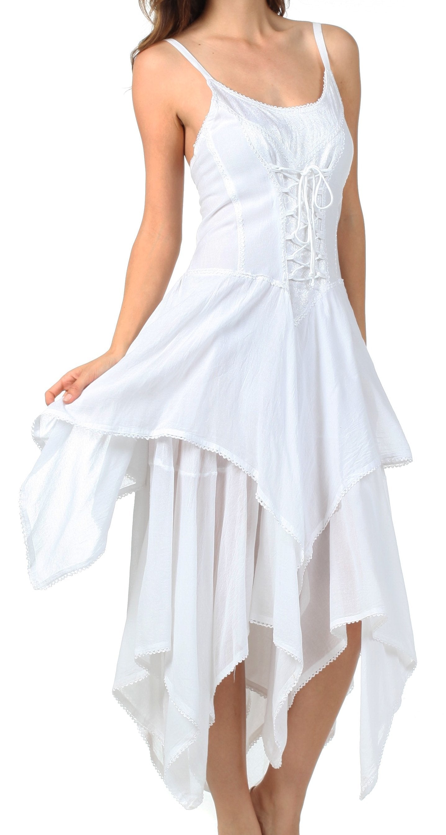 Sakkas - Lady Mary Jacquard Corset Style Bodice Lightweight Handkerchief Hem Dress