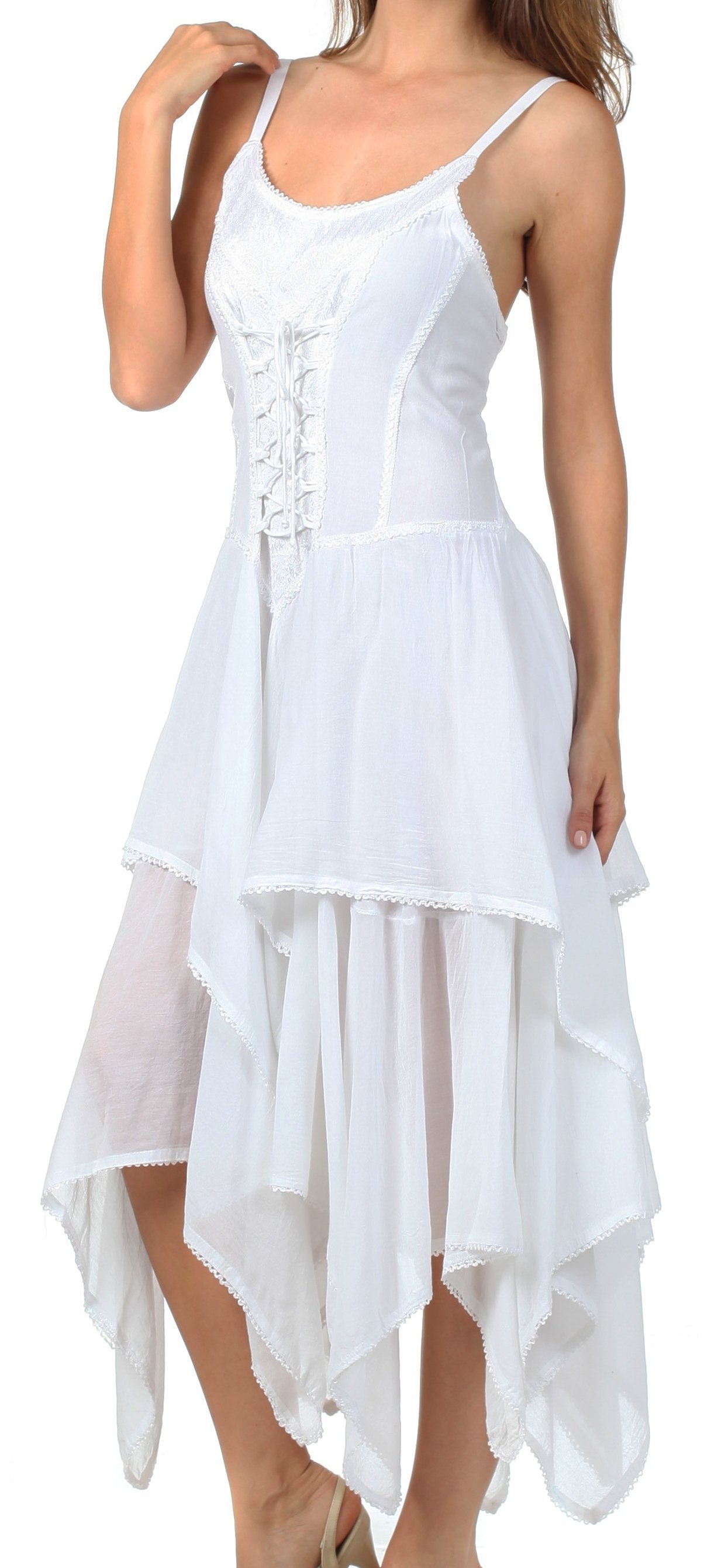 Sakkas - Lady Mary Jacquard Corset Style Bodice Lightweight Handkerchief Hem Dress