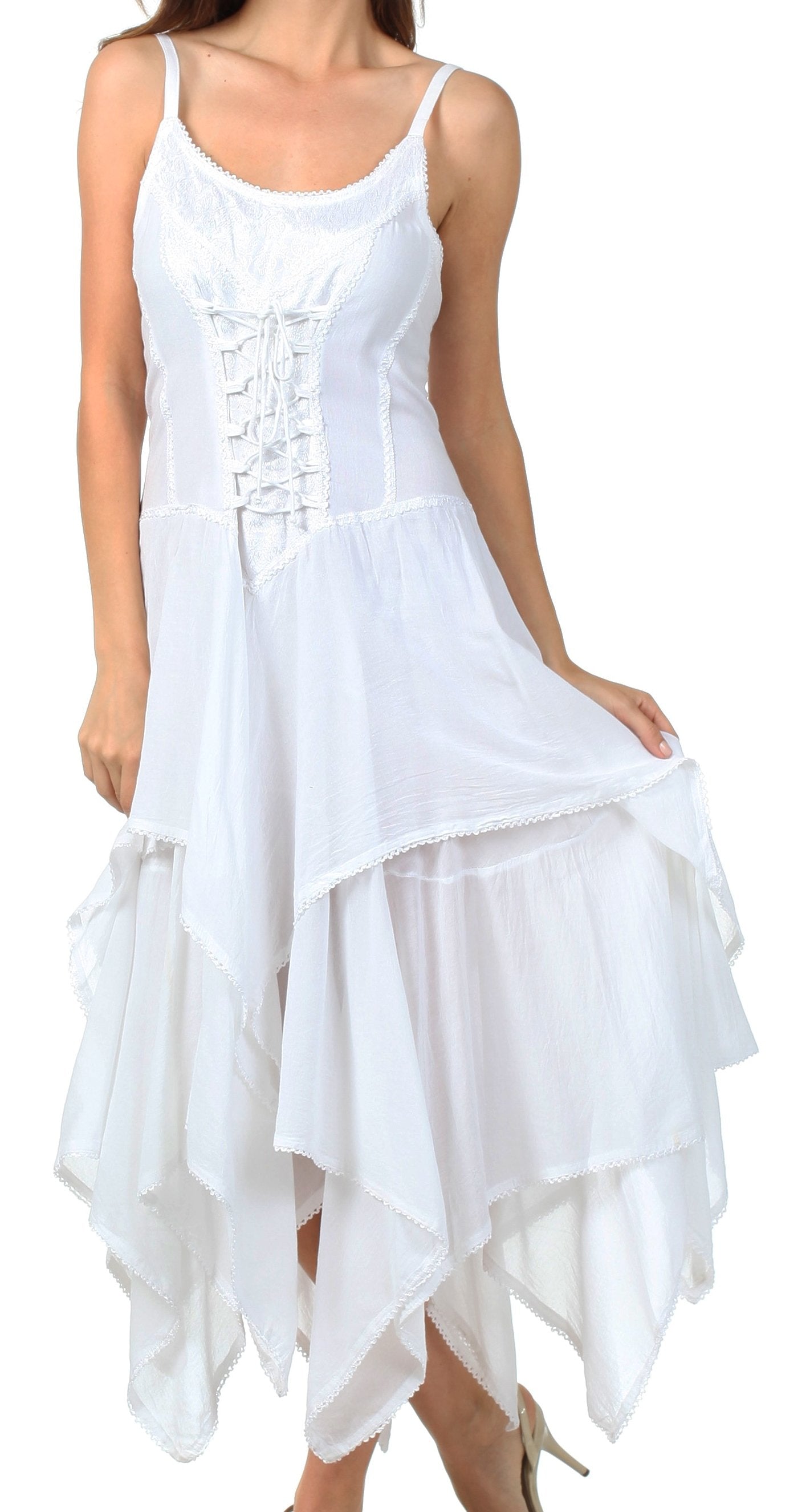 Sakkas - Lady Mary Jacquard Corset Style Bodice Lightweight Handkerchief Hem Dress