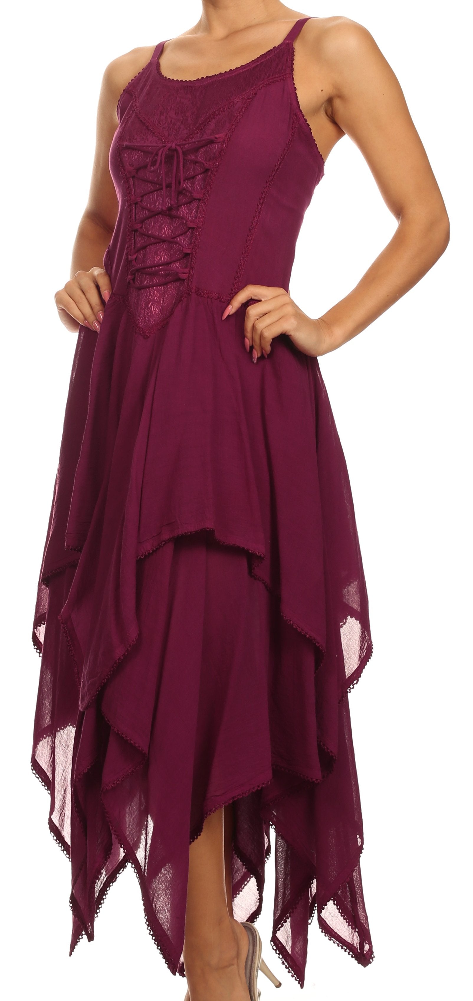 Sakkas - Lady Mary Jacquard Corset Style Bodice Lightweight Handkerchief Hem Dress