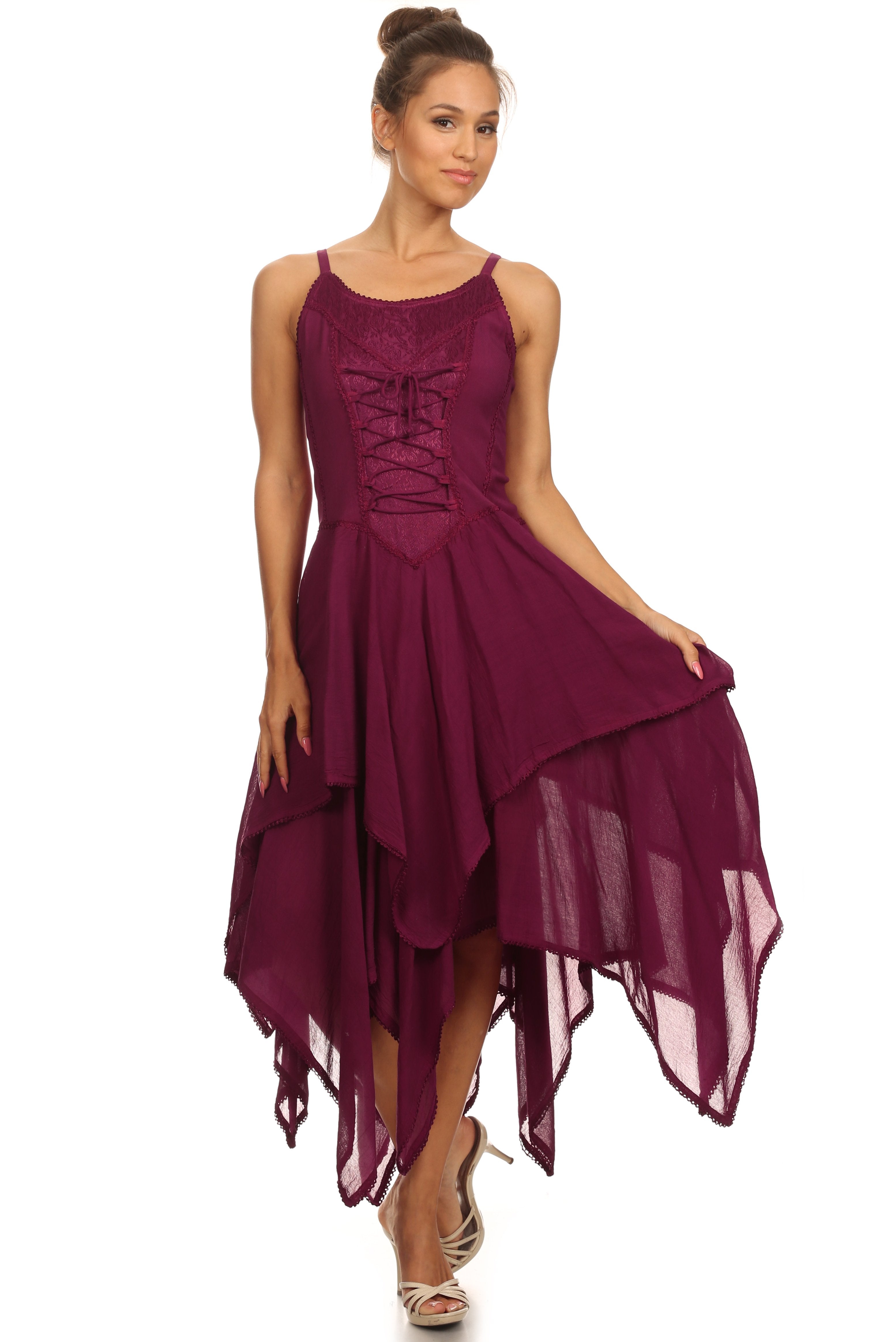 Sakkas - Lady Mary Jacquard Corset Style Bodice Lightweight Handkerchief Hem Dress