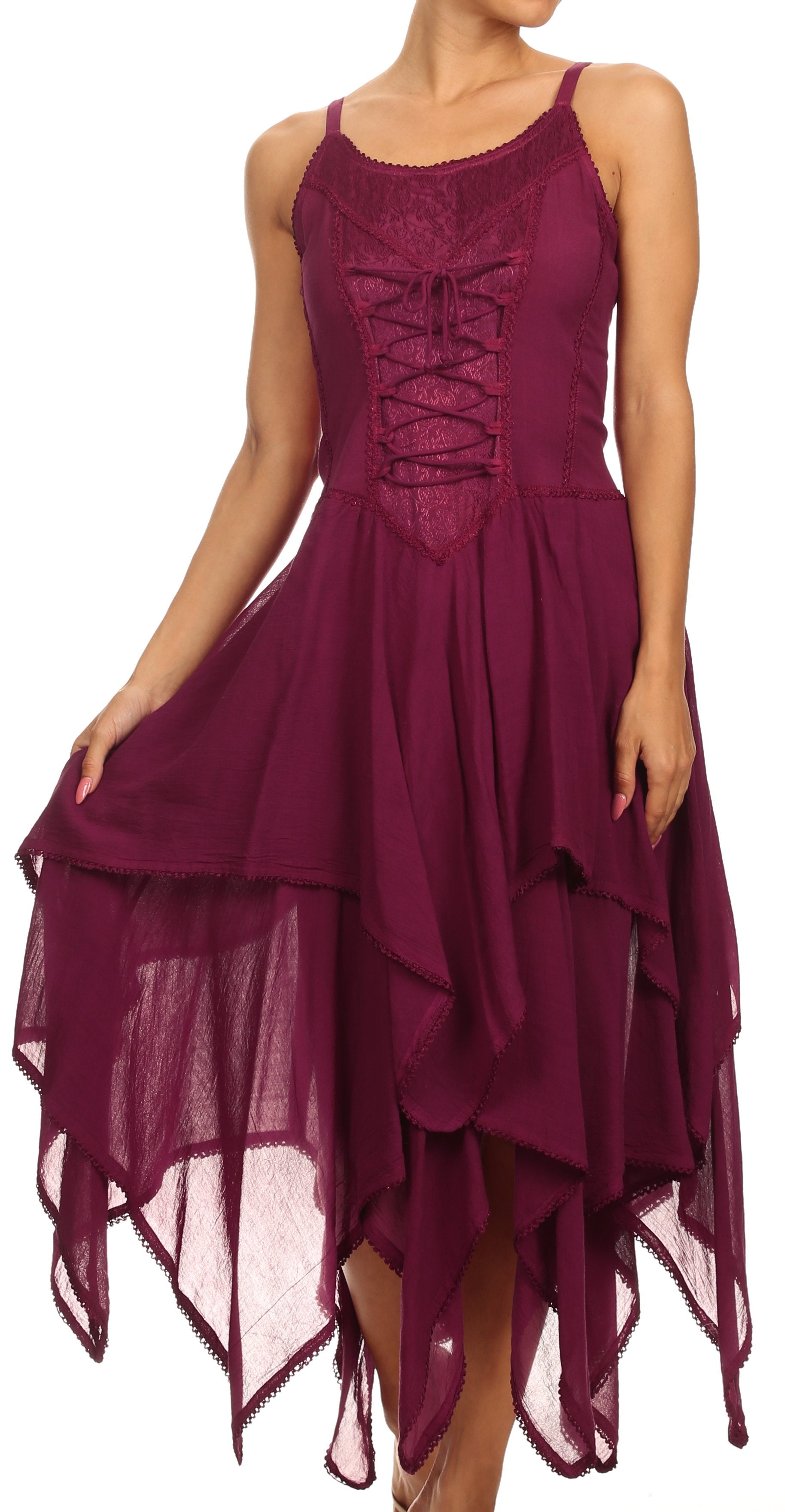 Sakkas - Lady Mary Jacquard Corset Style Bodice Lightweight Handkerchief Hem Dress