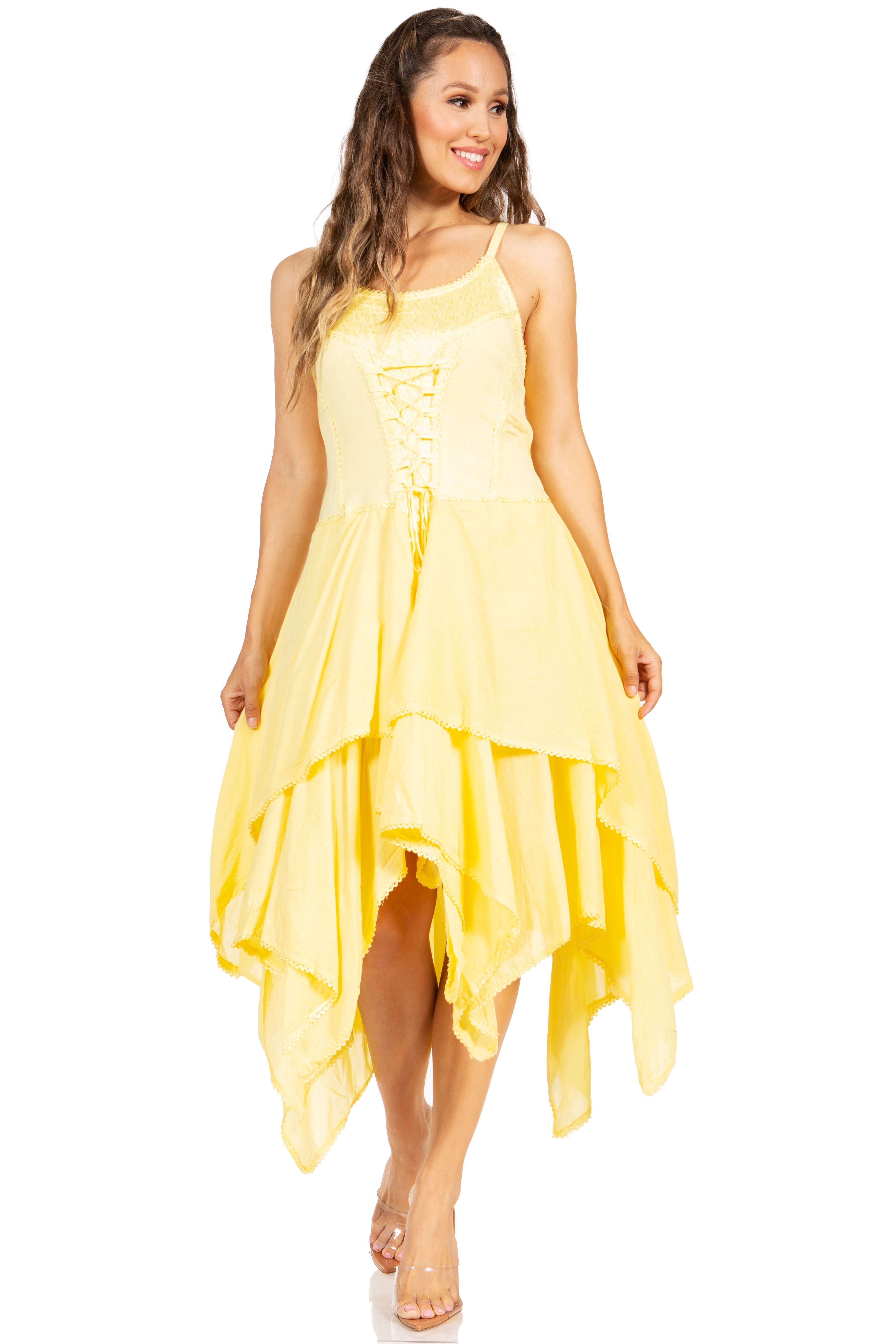 Sakkas - Lady Mary Jacquard Corset Style Bodice Lightweight Handkerchief Hem Dress