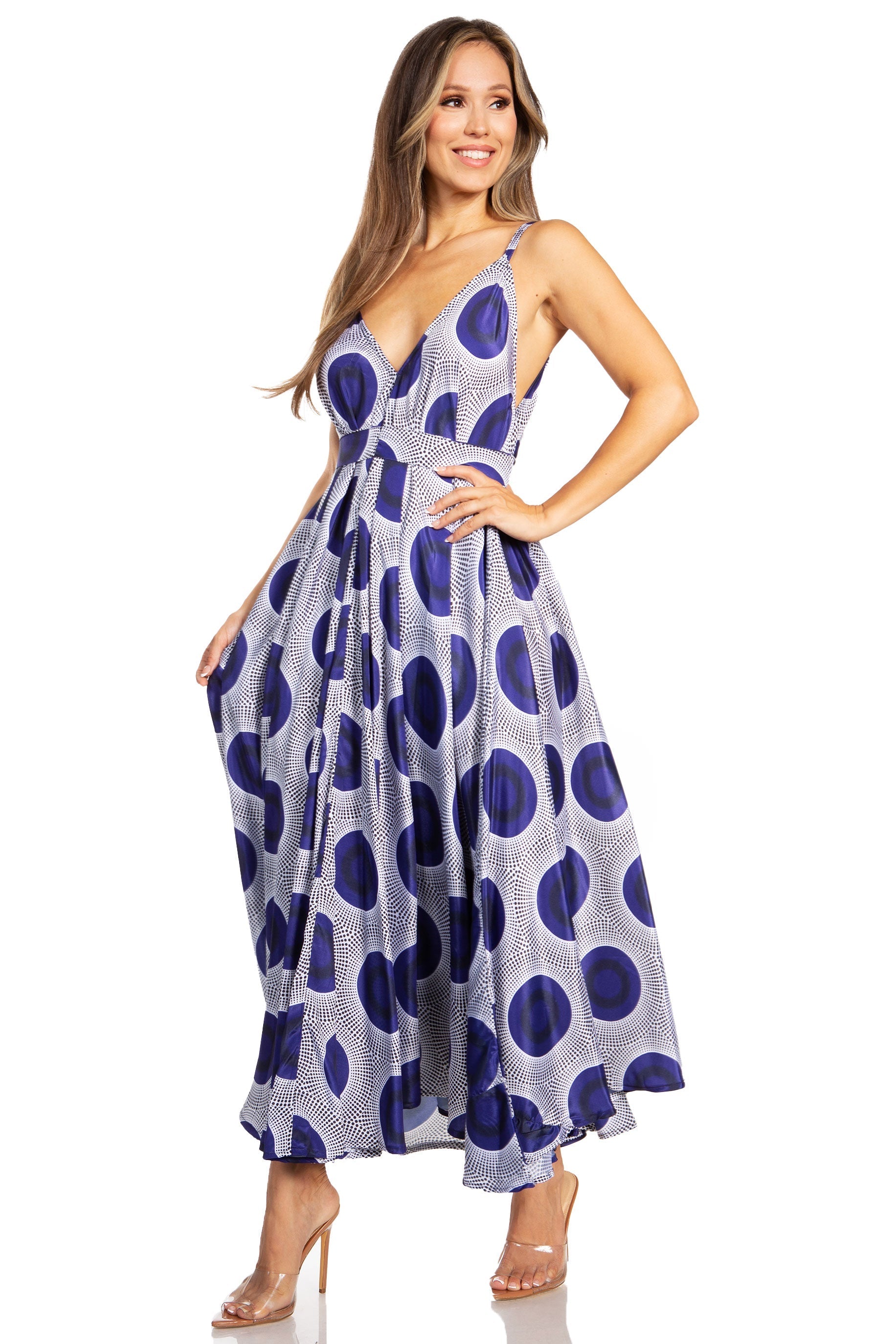 Sakkas - Niza Maxi Sleeveless Floral V-neck Loose Long Dress