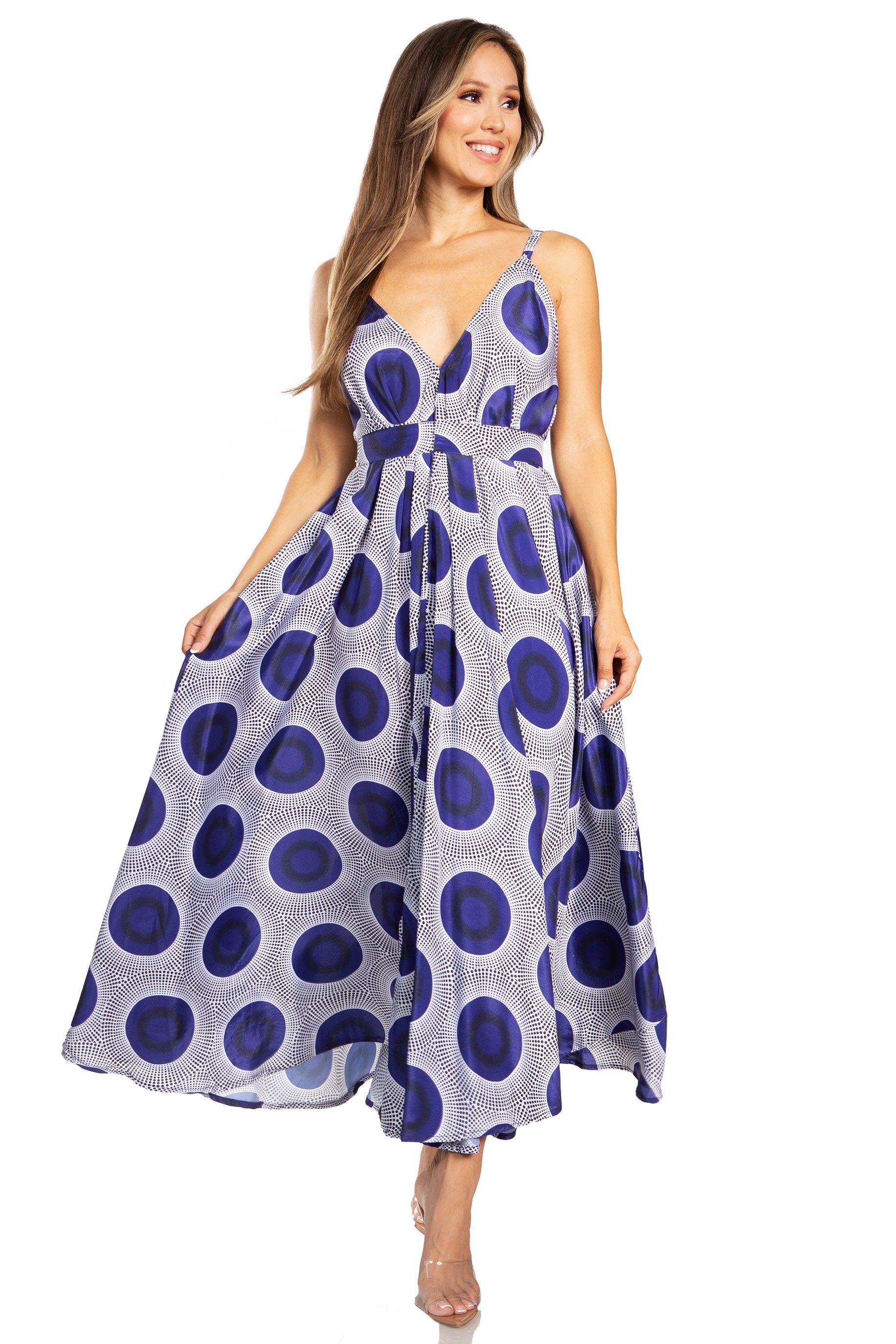 Sakkas - Niza Maxi Sleeveless Floral V-neck Loose Long Dress