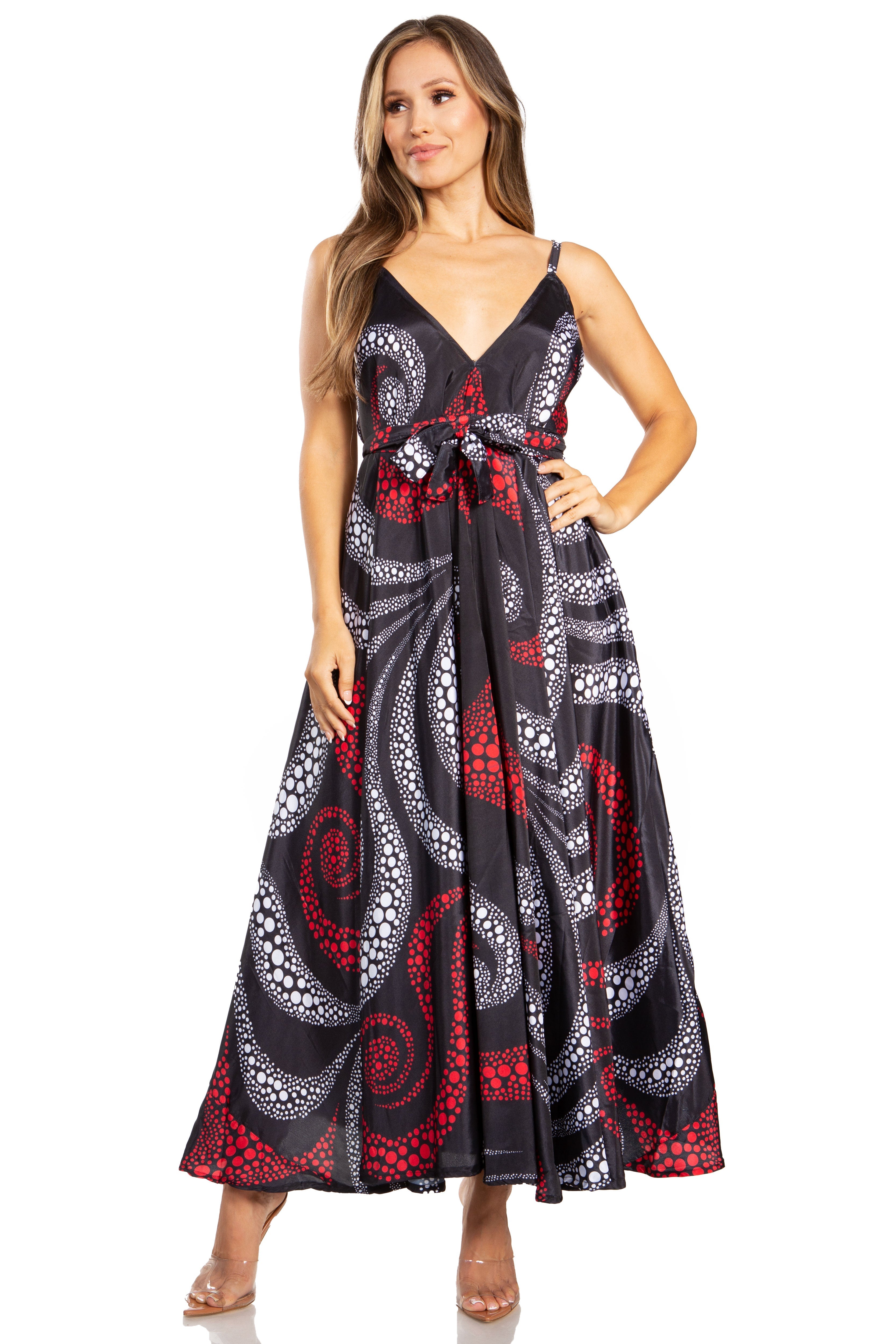 Sakkas - Niza Maxi Sleeveless Floral V-neck Loose Long Dress