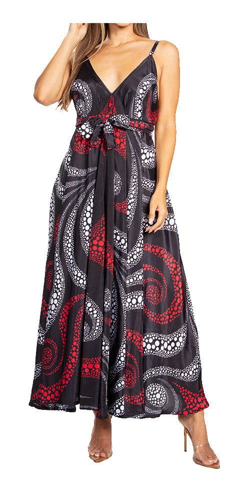 Sakkas - Niza Maxi Sleeveless Floral V-neck Loose Long Dress