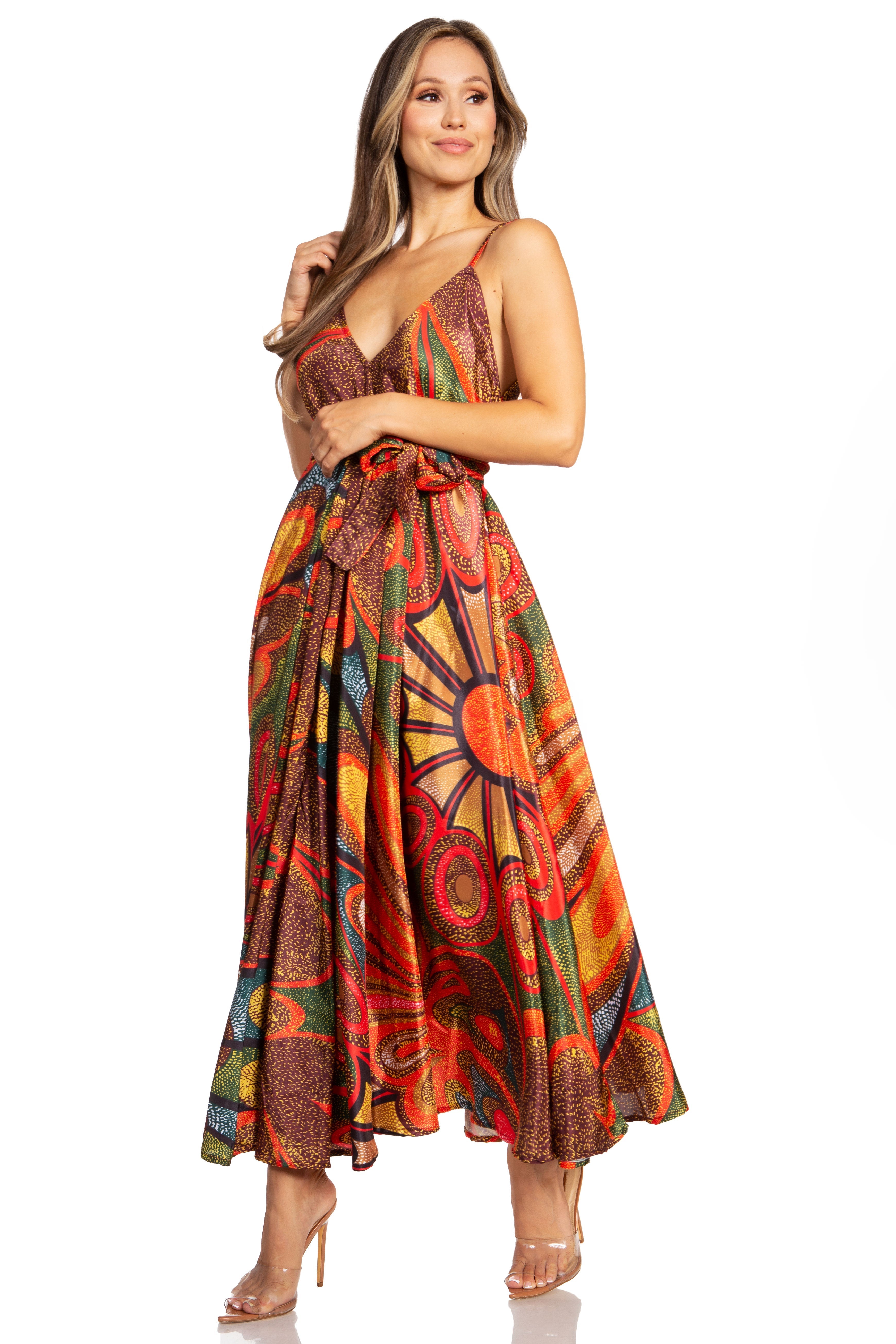 Sakkas - Niza Maxi Sleeveless Floral V-neck Loose Long Dress