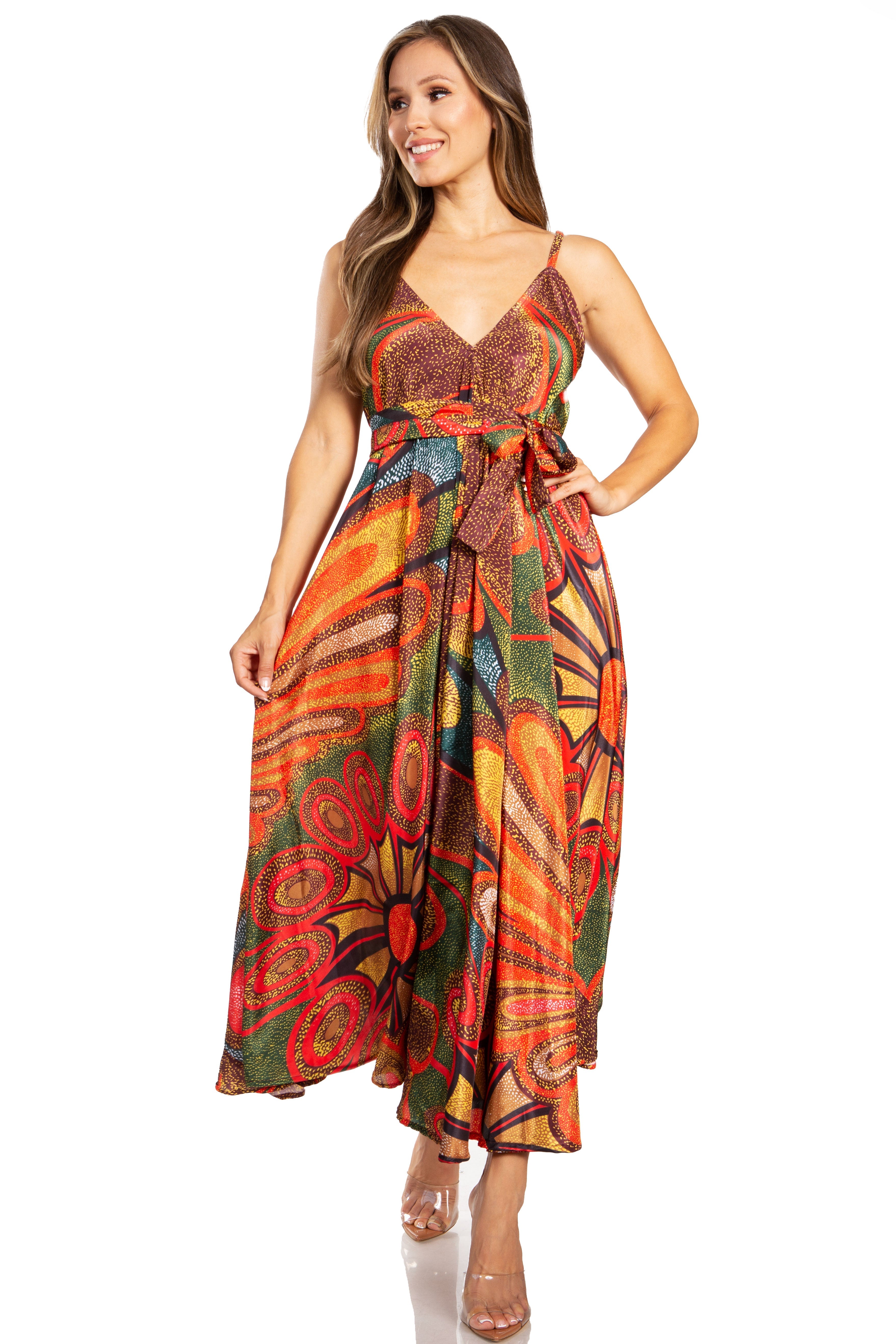 Sakkas - Niza Maxi Sleeveless Floral V-neck Loose Long Dress