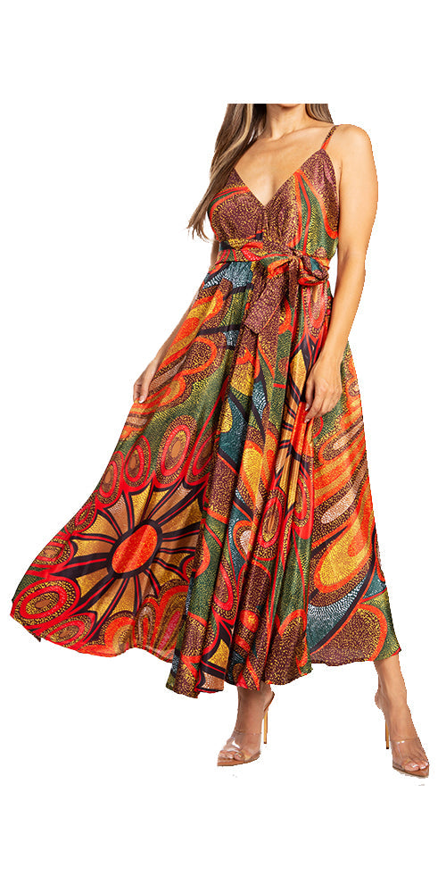 Sakkas - Niza Maxi Sleeveless Floral V-neck Loose Long Dress
