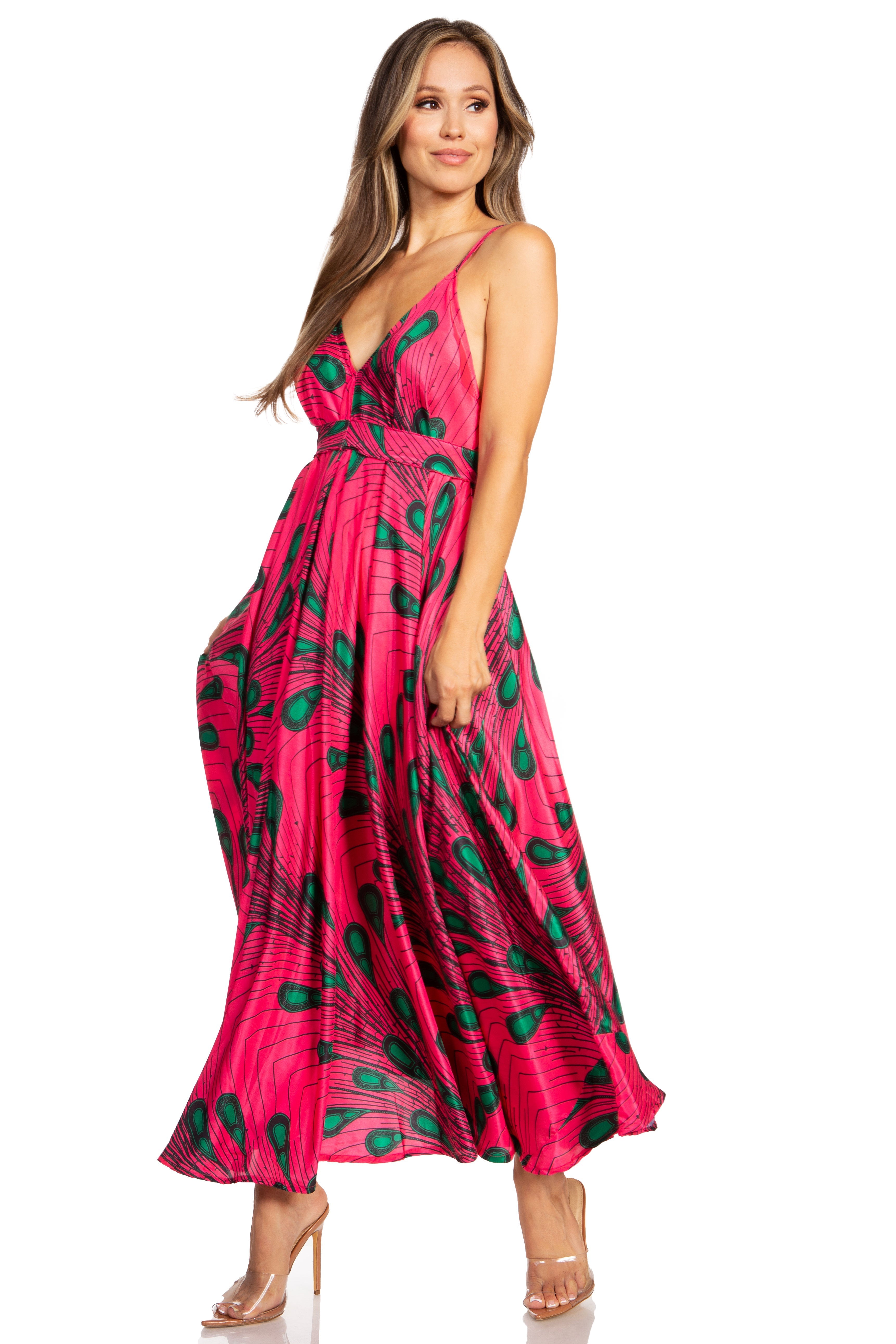 Sakkas - Niza Maxi Sleeveless Floral V-neck Loose Long Dress