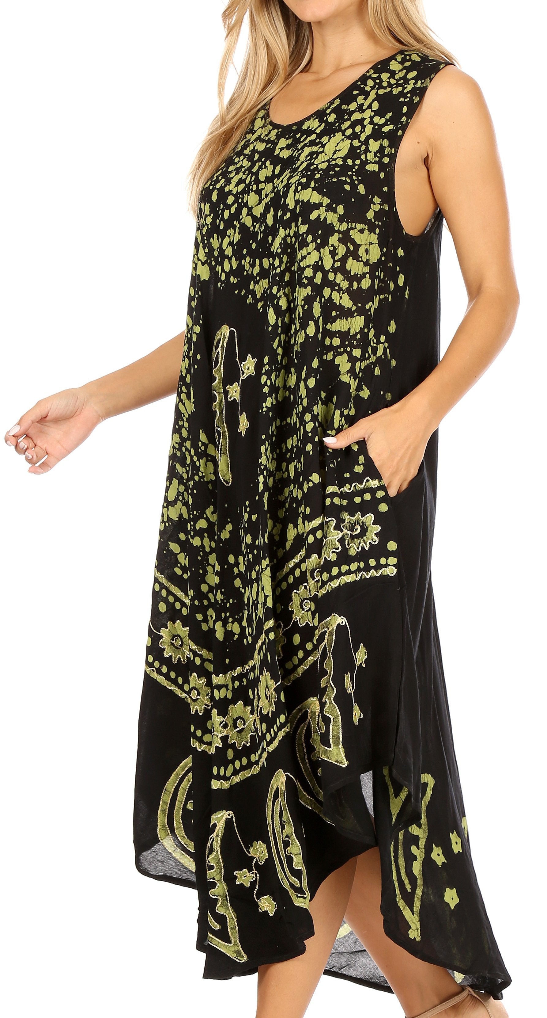 Sakkas - Moon and Stars Batik Caftan Tank Dress / Cover Up