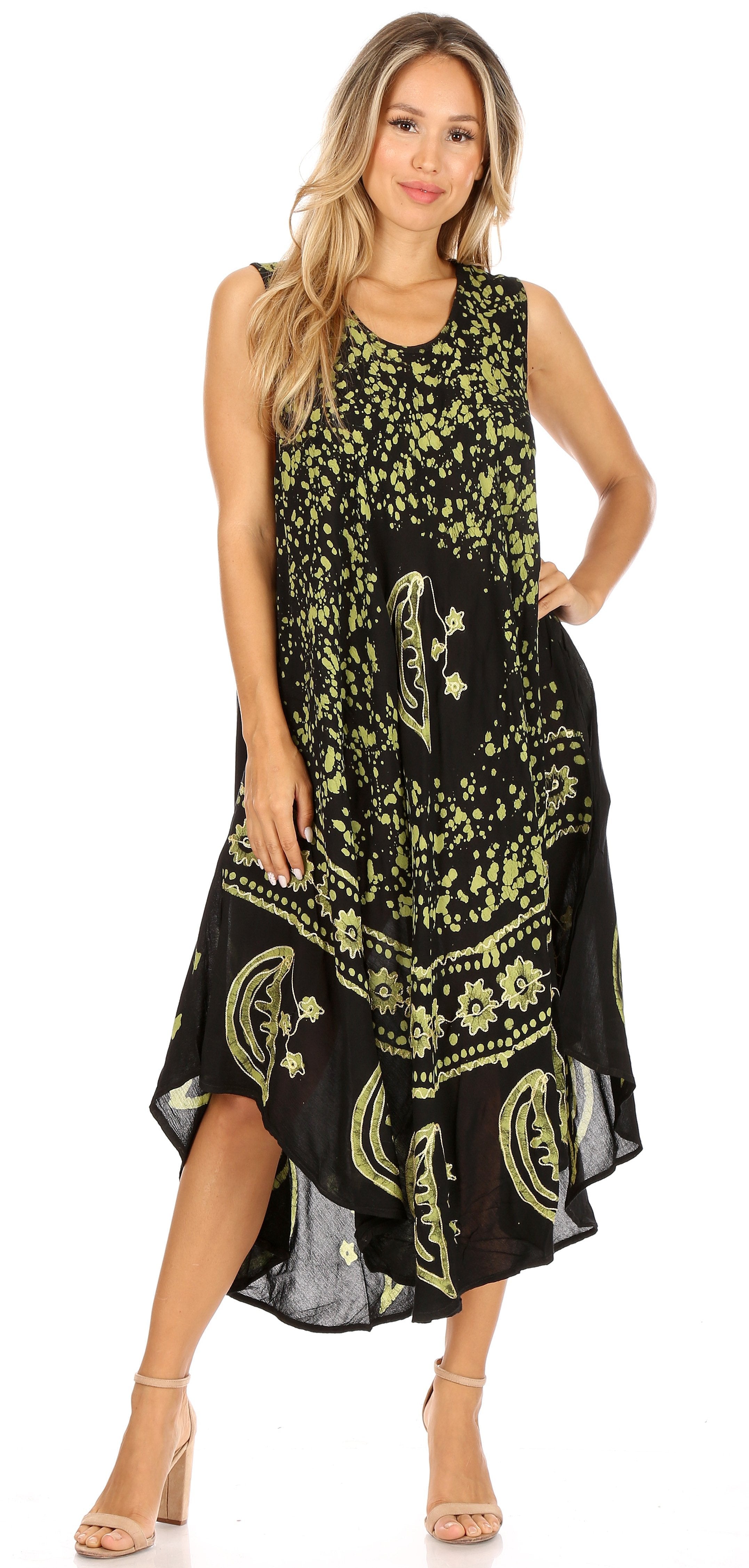 Sakkas - Moon and Stars Batik Caftan Tank Dress / Cover Up
