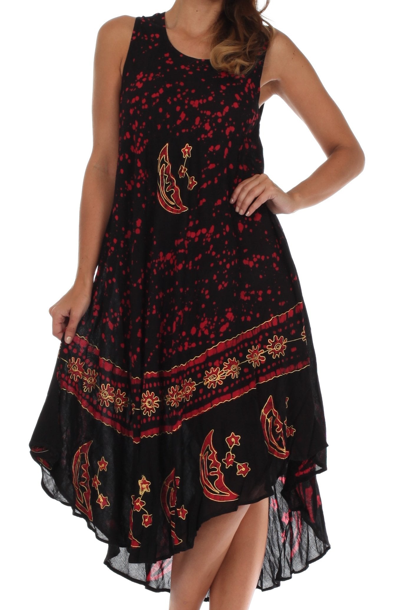Sakkas - Moon and Stars Batik Caftan Tank Dress / Cover Up