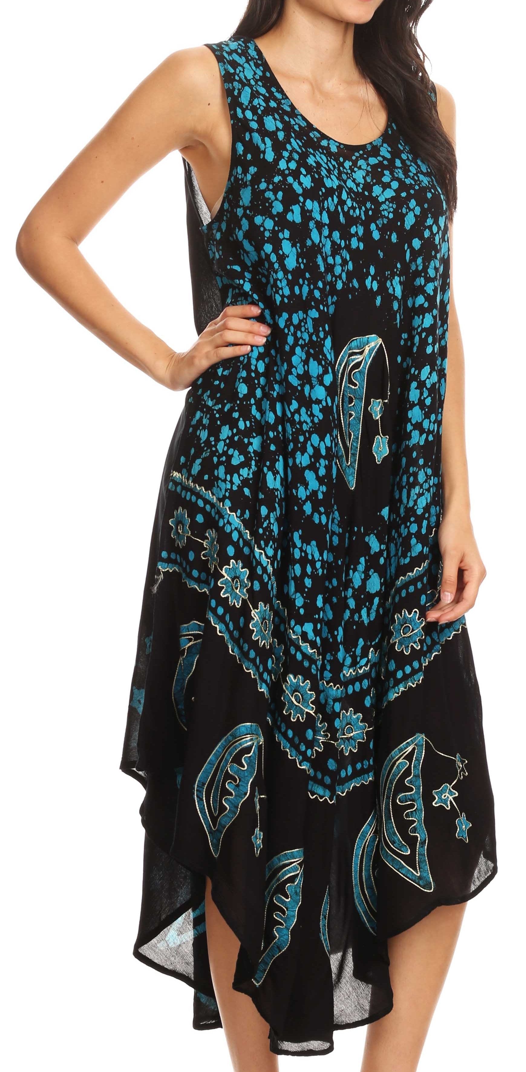 Sakkas - Moon and Stars Batik Caftan Tank Dress / Cover Up