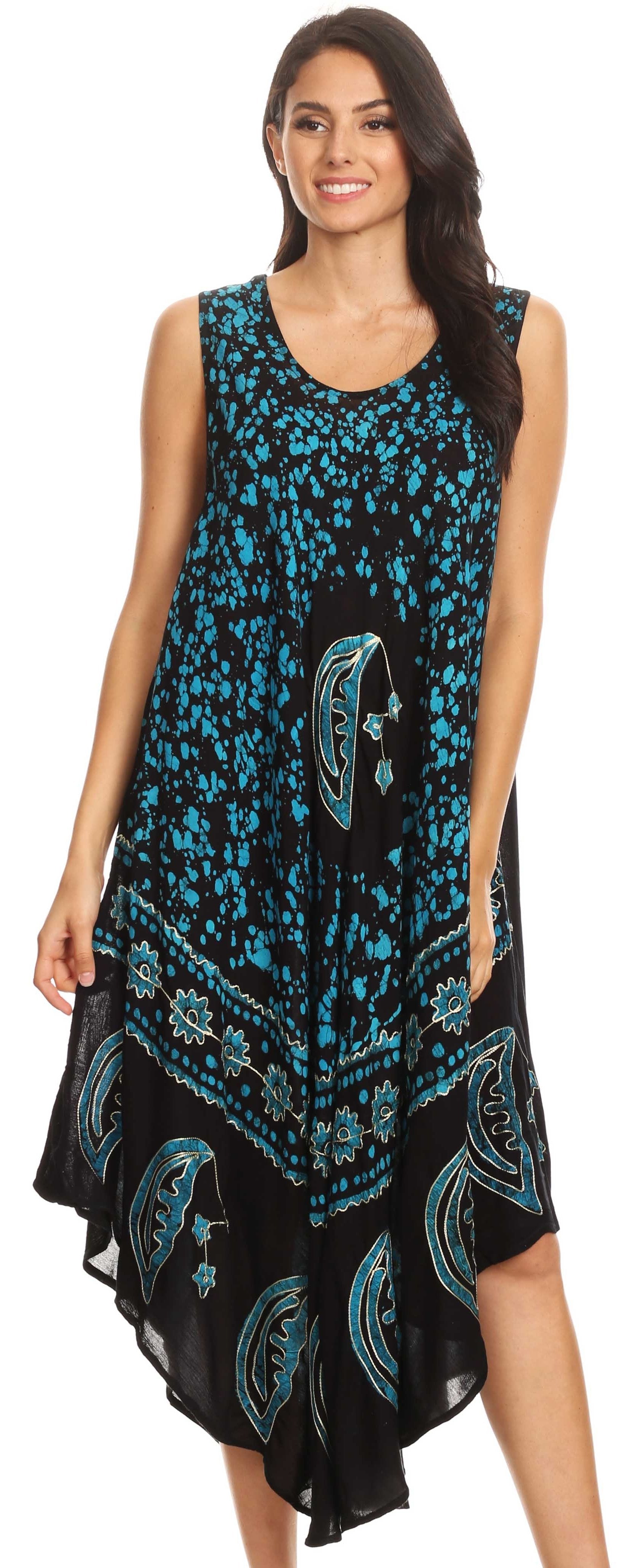 Sakkas - Moon and Stars Batik Caftan Tank Dress / Cover Up