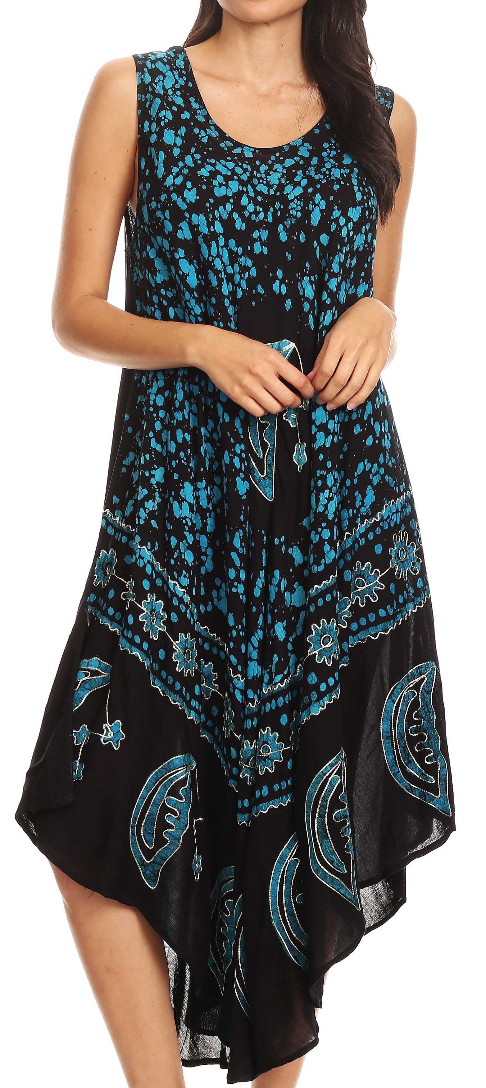 Sakkas - Moon and Stars Batik Caftan Tank Dress / Cover Up