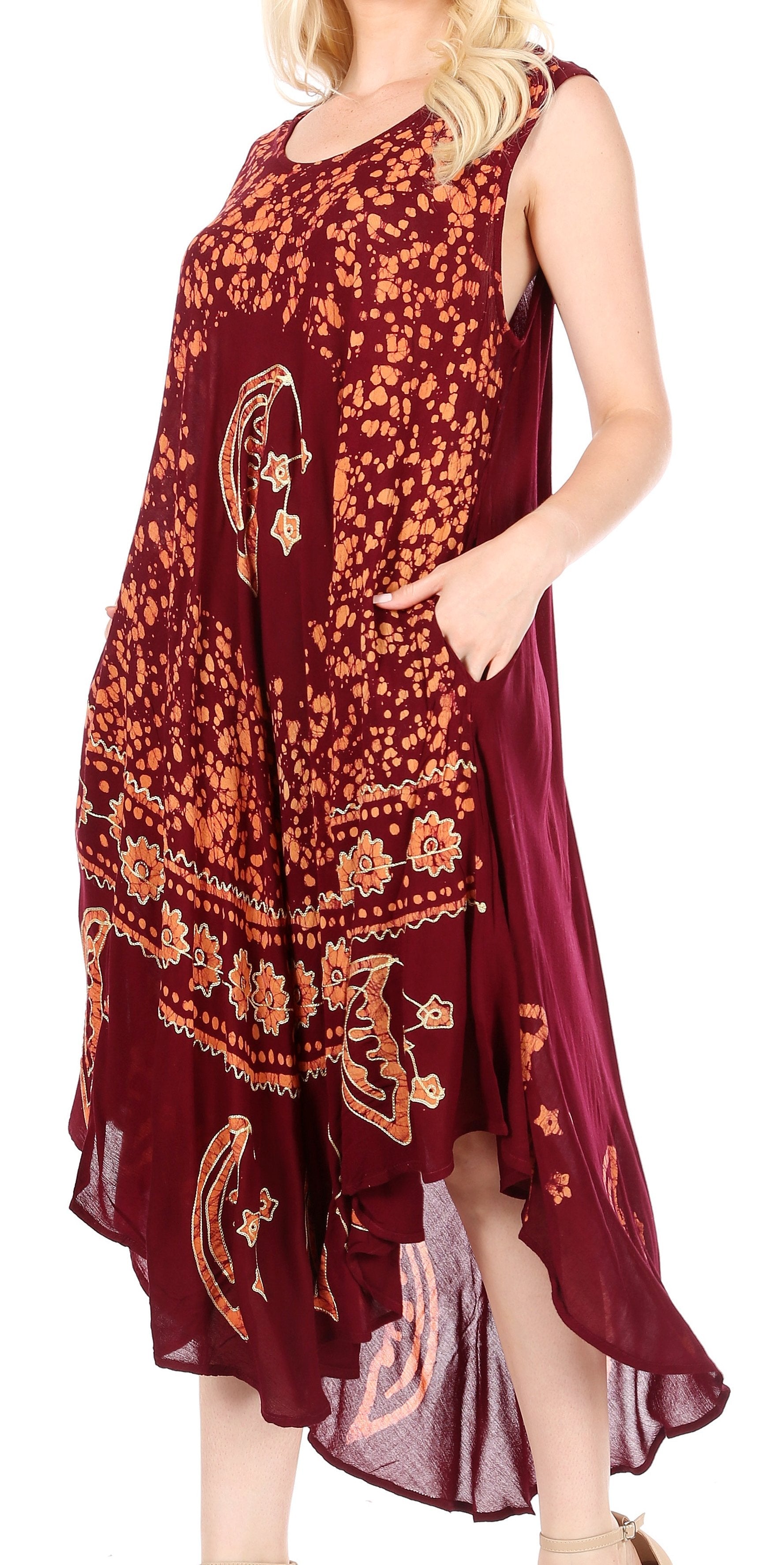 Sakkas - Moon and Stars Batik Caftan Tank Dress / Cover Up
