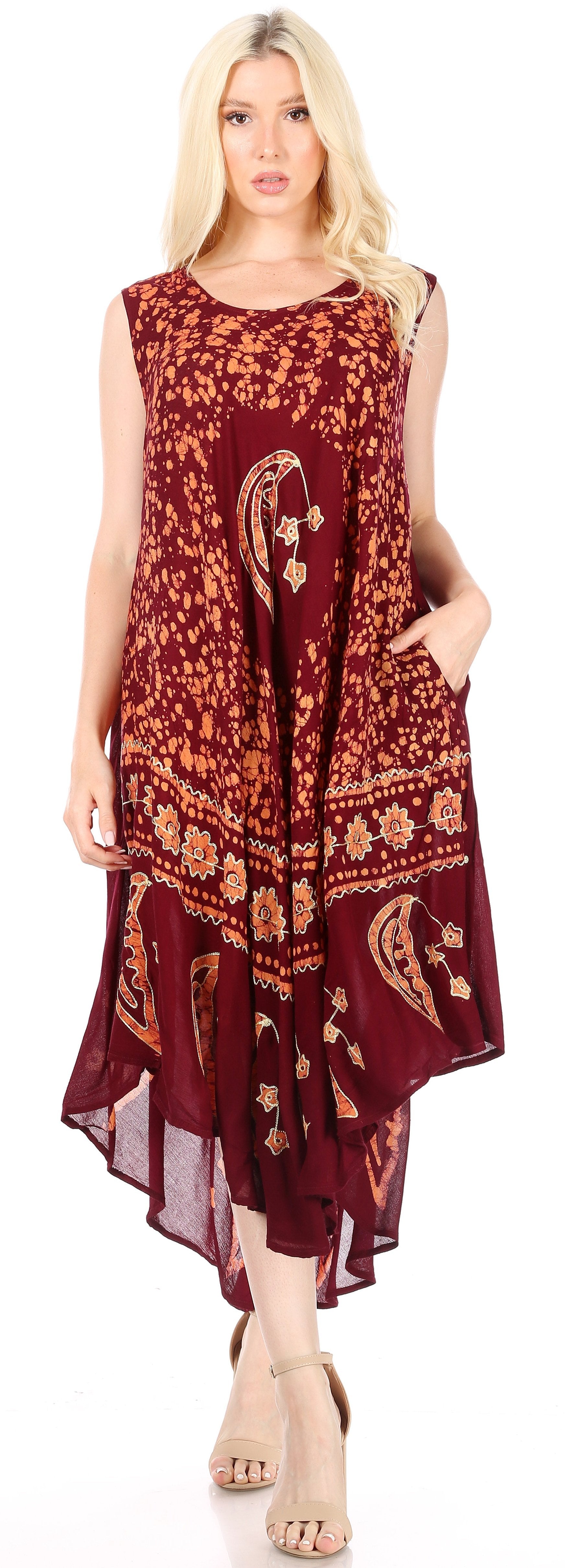 Sakkas - Moon and Stars Batik Caftan Tank Dress / Cover Up