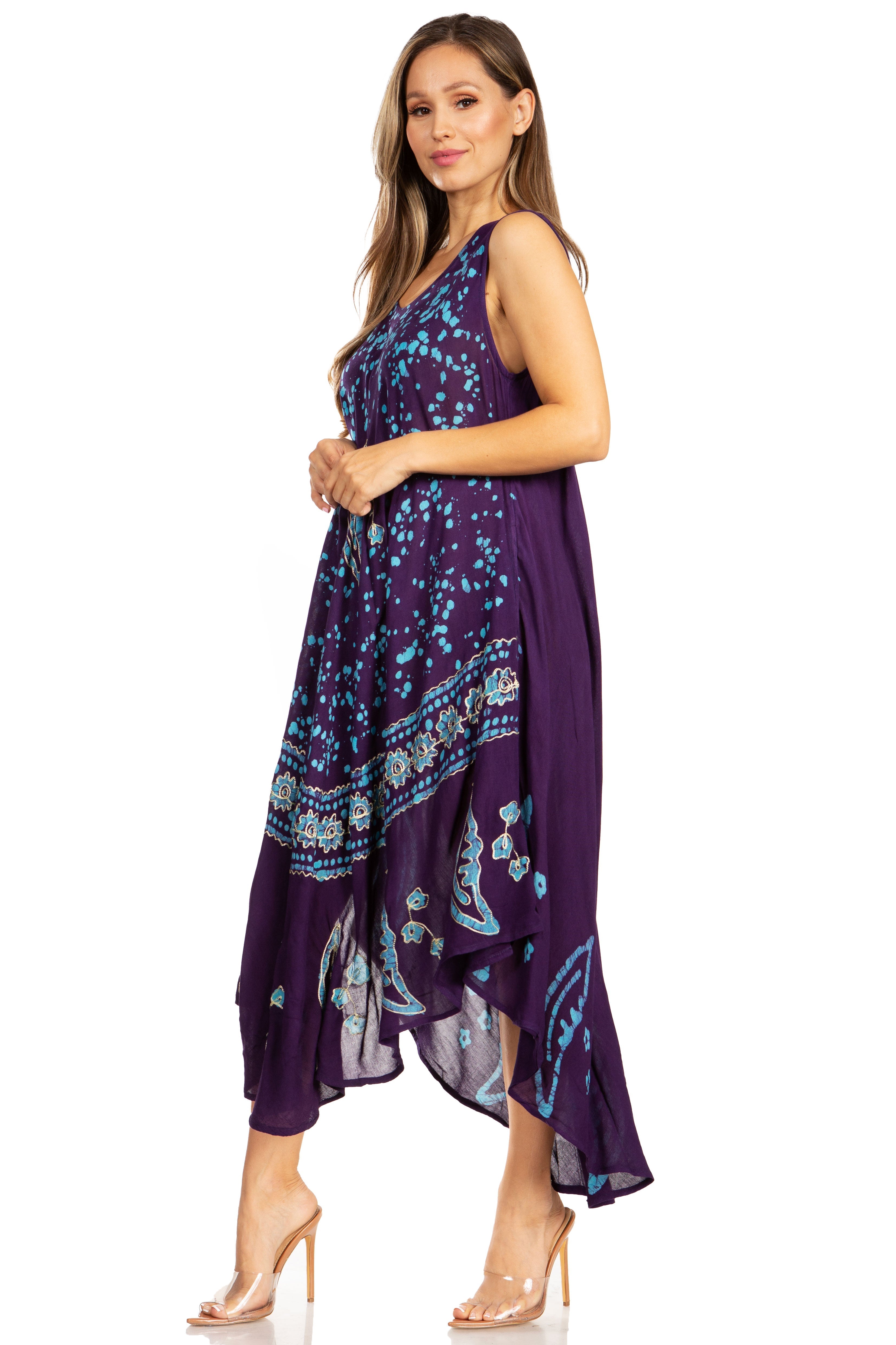Sakkas - Moon and Stars Batik Caftan Tank Dress / Cover Up