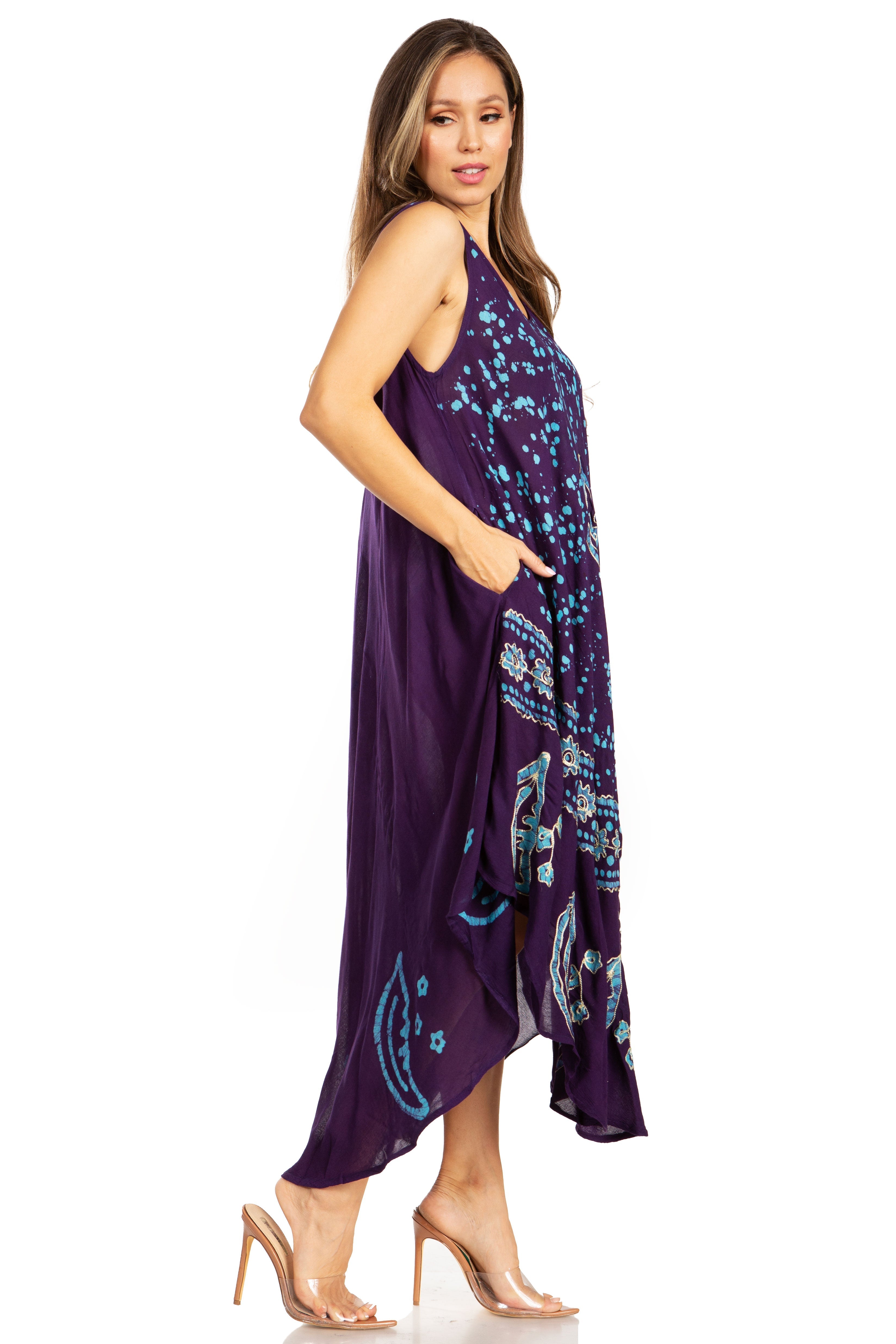 Sakkas - Moon and Stars Batik Caftan Tank Dress / Cover Up