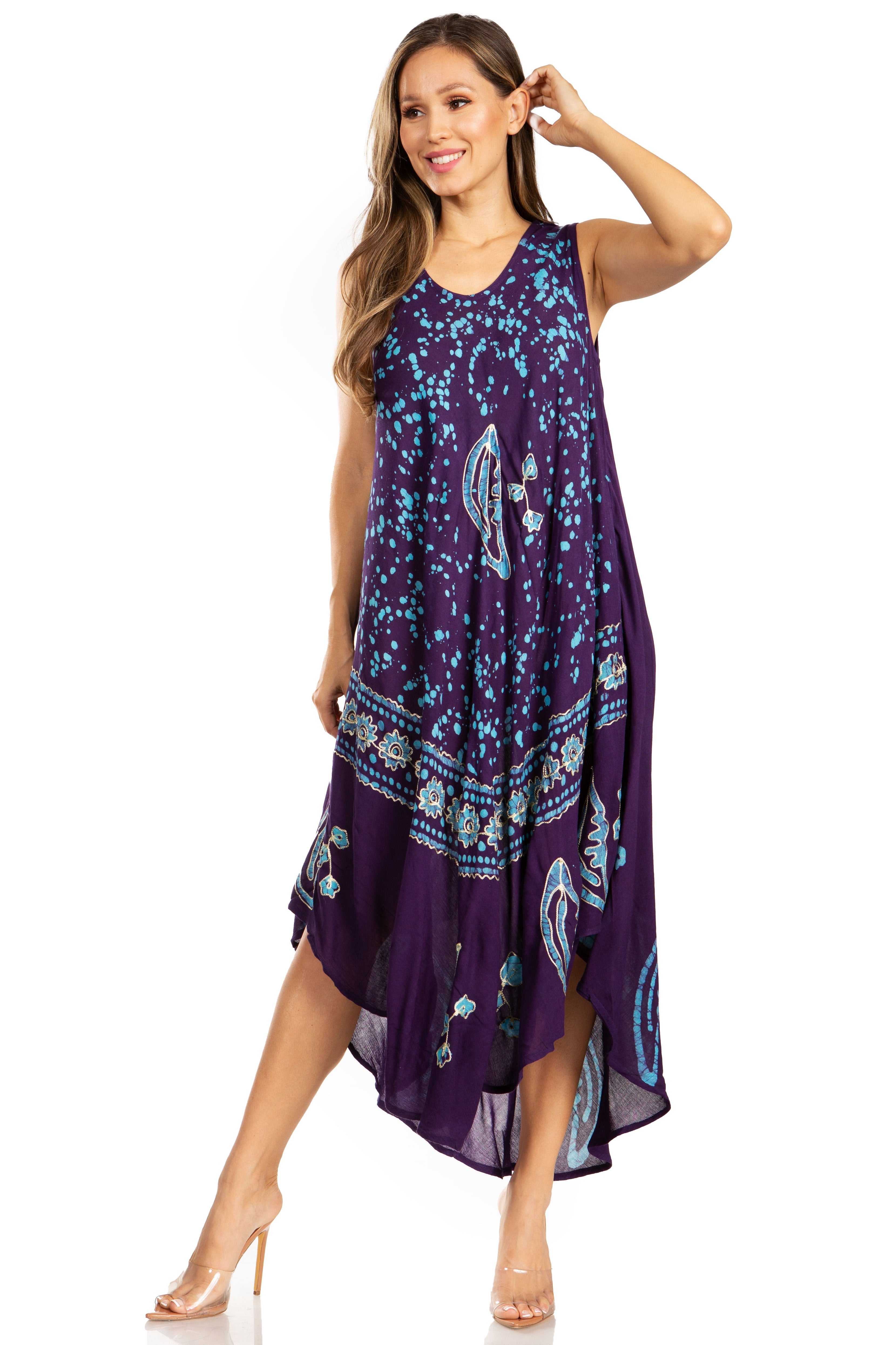 Sakkas - Moon and Stars Batik Caftan Tank Dress / Cover Up