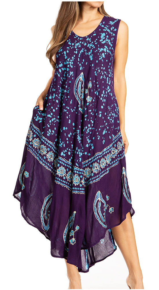 Sakkas - Moon and Stars Batik Caftan Tank Dress / Cover Up