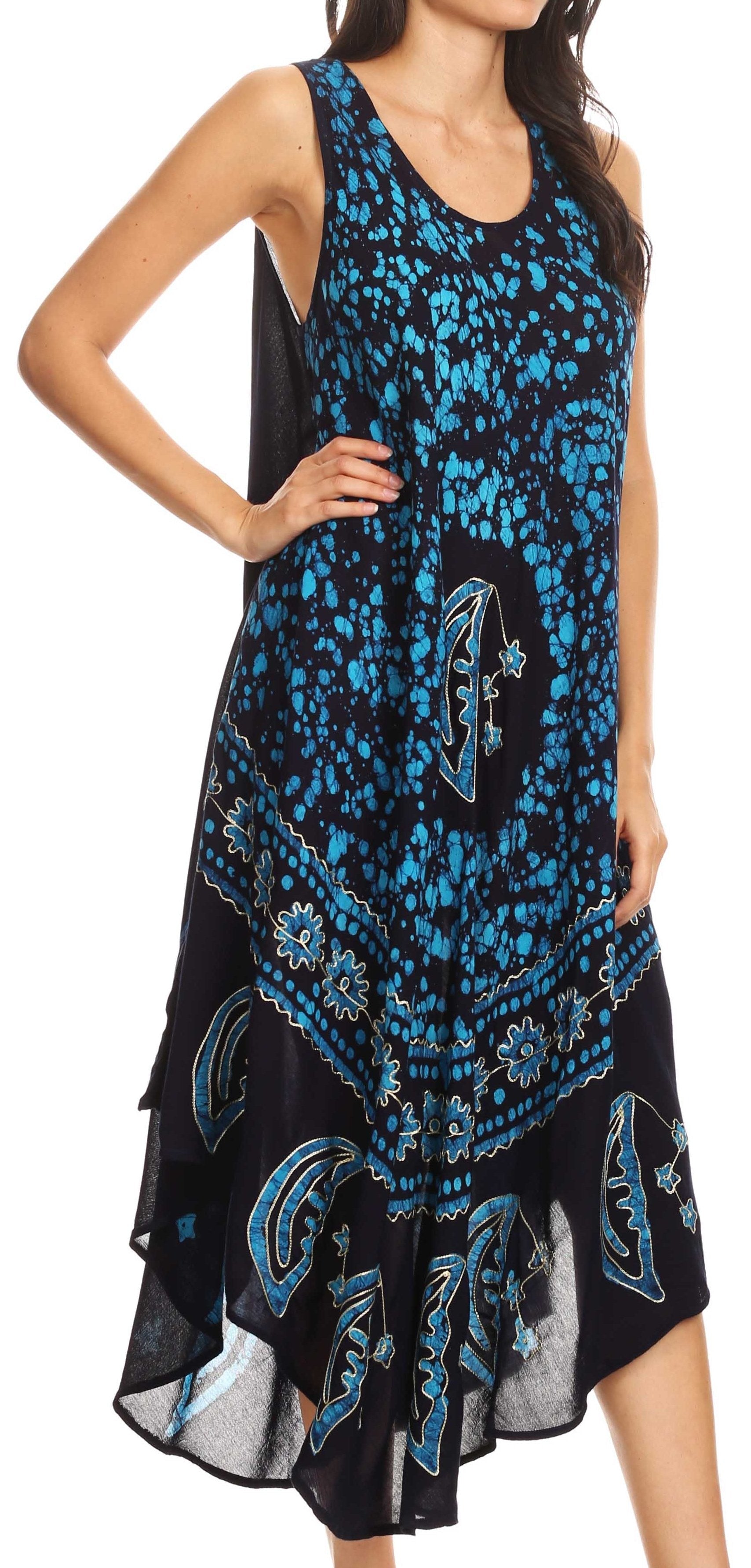 Sakkas - Moon and Stars Batik Caftan Tank Dress / Cover Up