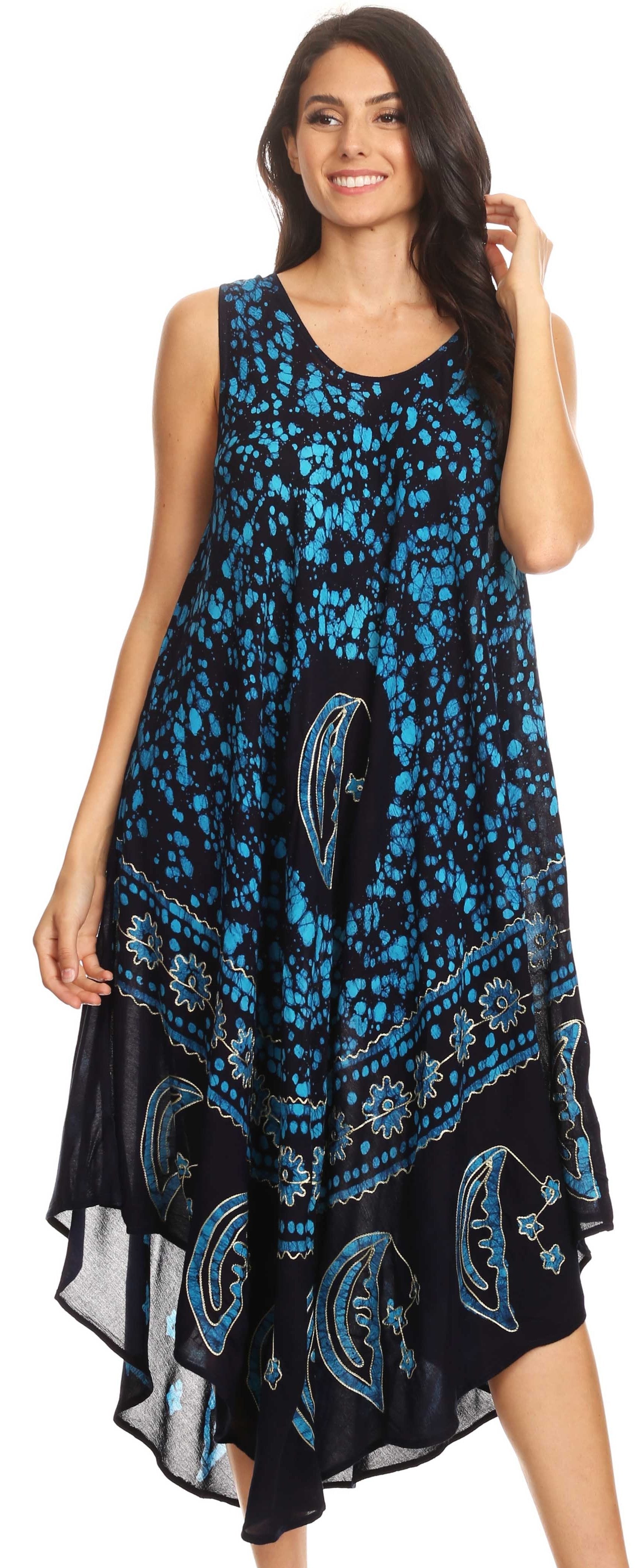 Sakkas - Moon and Stars Batik Caftan Tank Dress / Cover Up