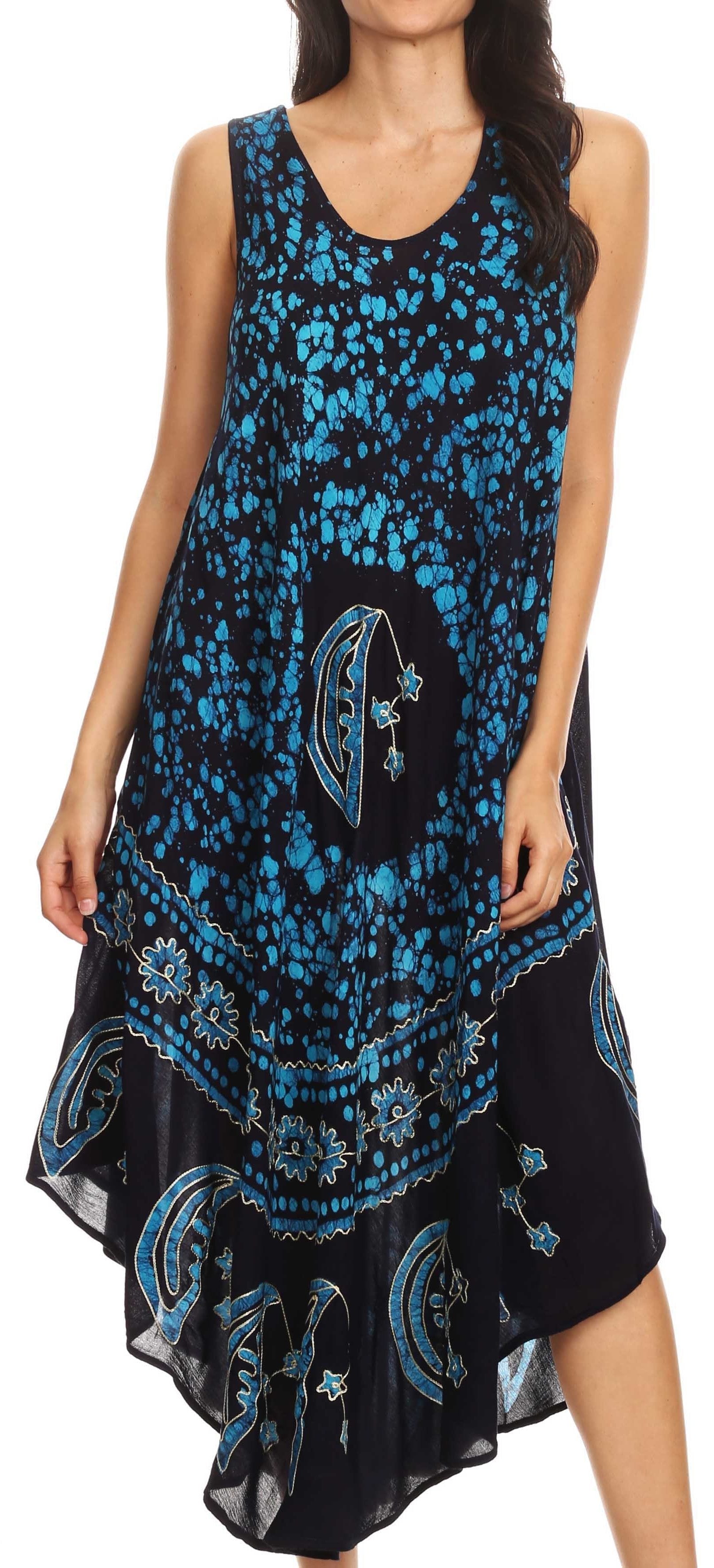Sakkas - Moon and Stars Batik Caftan Tank Dress / Cover Up